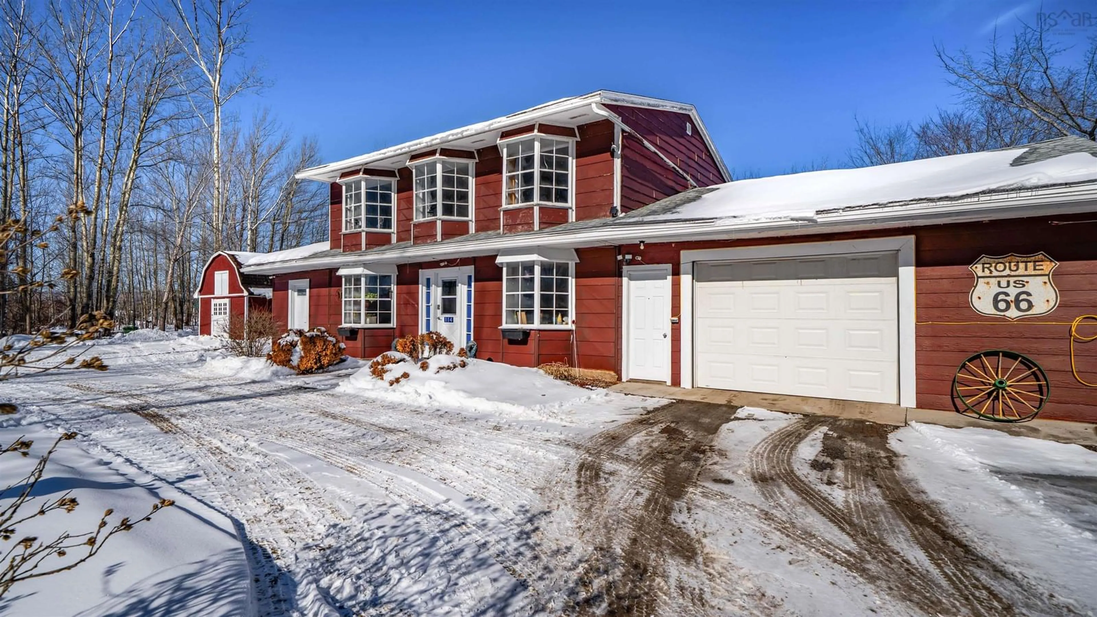 Home with brick exterior material, street for 114 Bog Rd, Berwick West Nova Scotia B0P 1E0