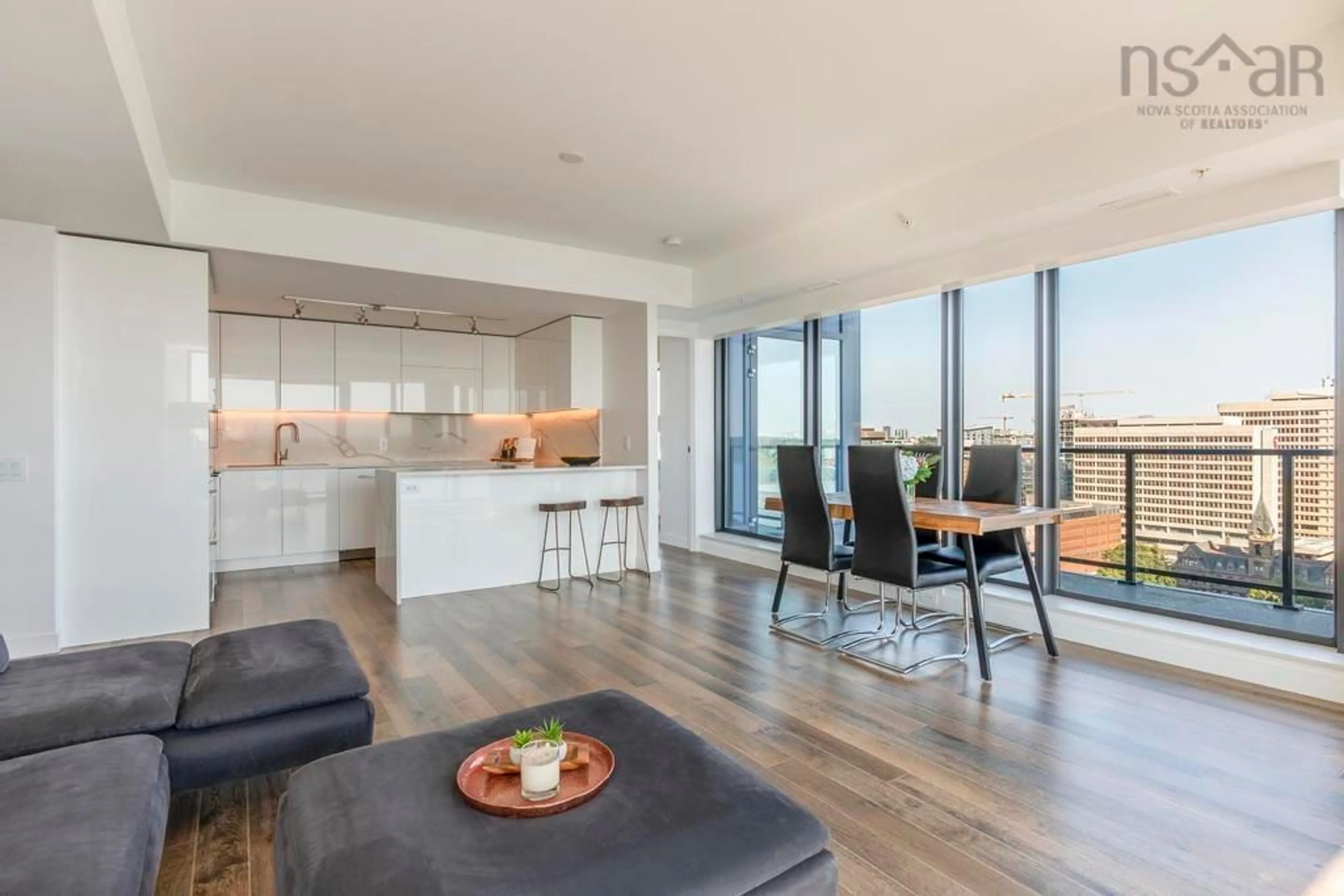 Open concept kitchen, wood/laminate floor for 1650 Granville St #1903, Halifax Nova Scotia B3J 0E1