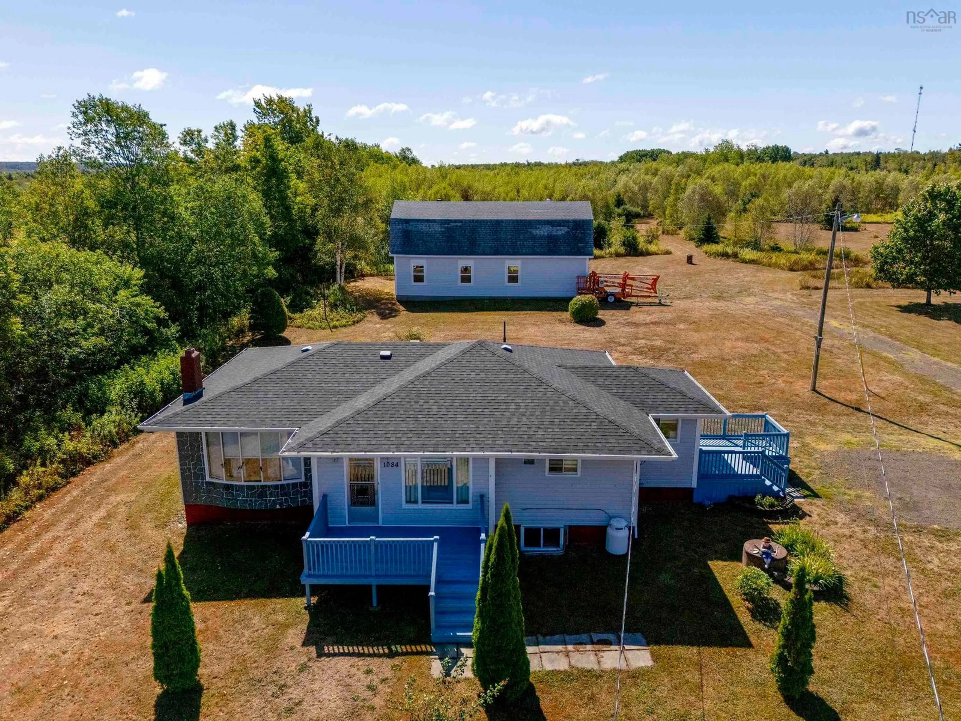 A pic from outside/outdoor area/front of a property/back of a property/a pic from drone, water/lake/river/ocean view for 1084 Ridge Rd, North Range Nova Scotia B0W 1H0