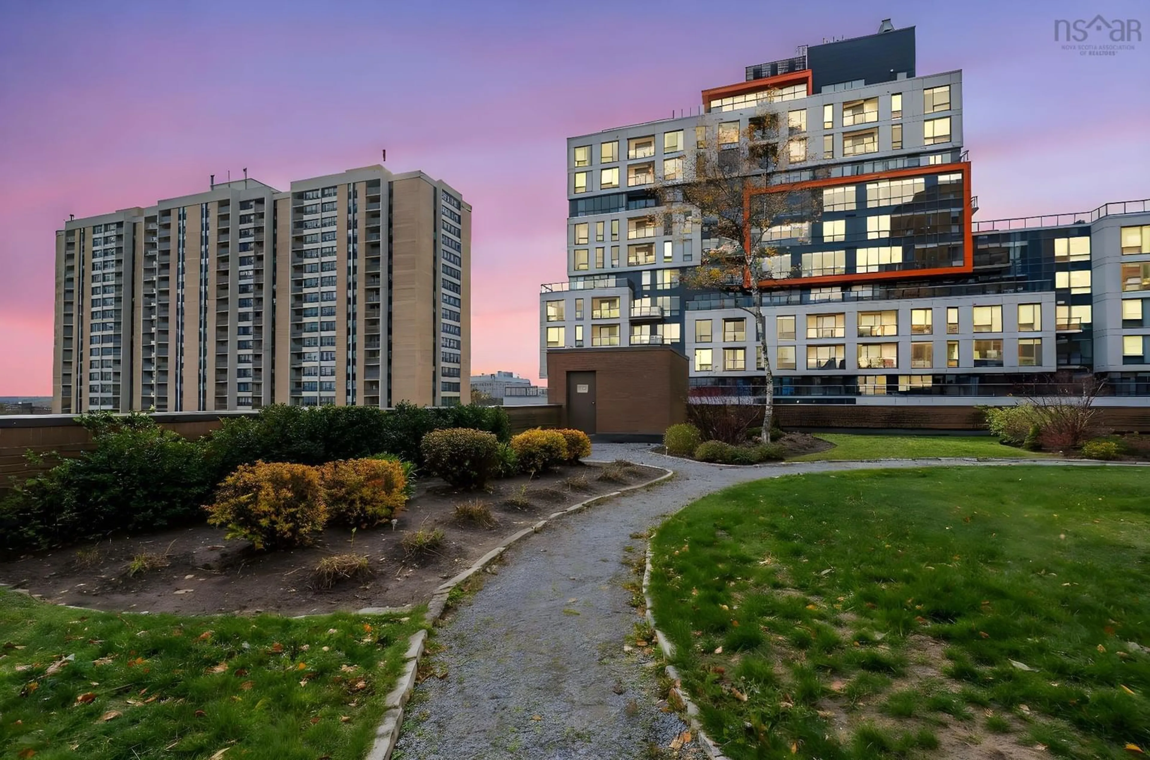 Patio, city buildings view from balcony for 1465 Brenton St #702, Halifax Nova Scotia B3J 3T3