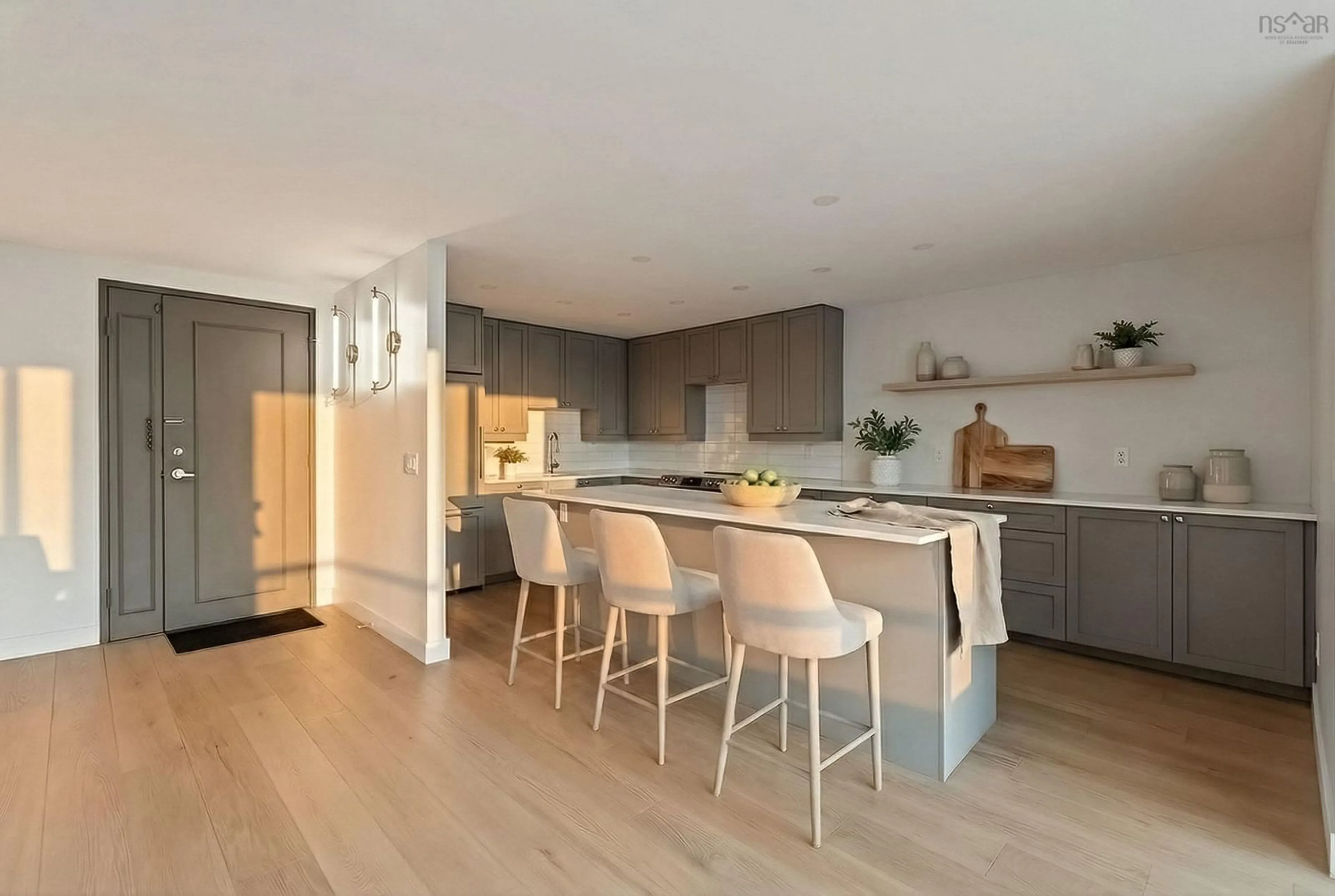 Open concept kitchen, wood/laminate floor for 6369 Coburg Rd #406, Halifax Nova Scotia B3H 4J7