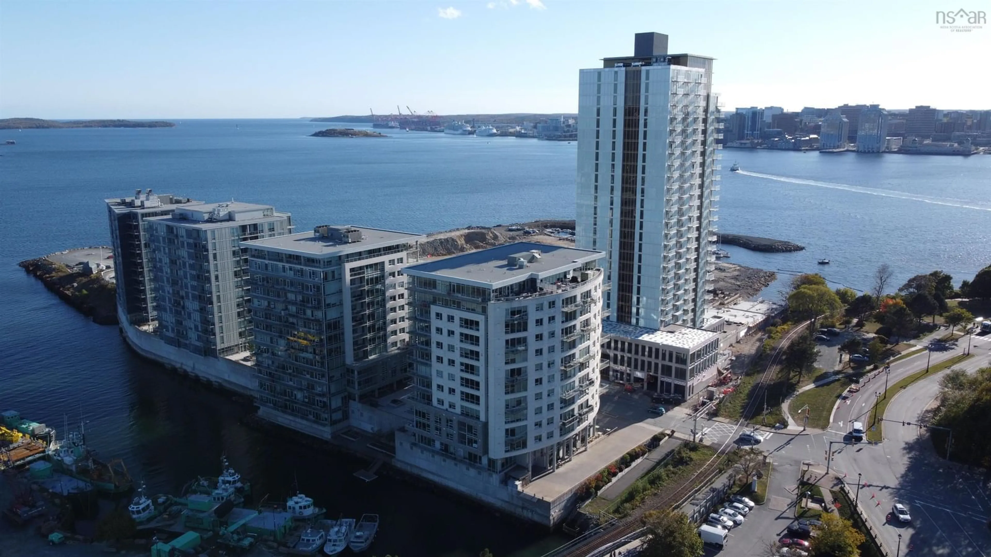A pic from outside/outdoor area/front of a property/back of a property/a pic from drone, city buildings view from balcony for 15 Kings Wharf Pl #504, Dartmouth Nova Scotia B2Y 0C2