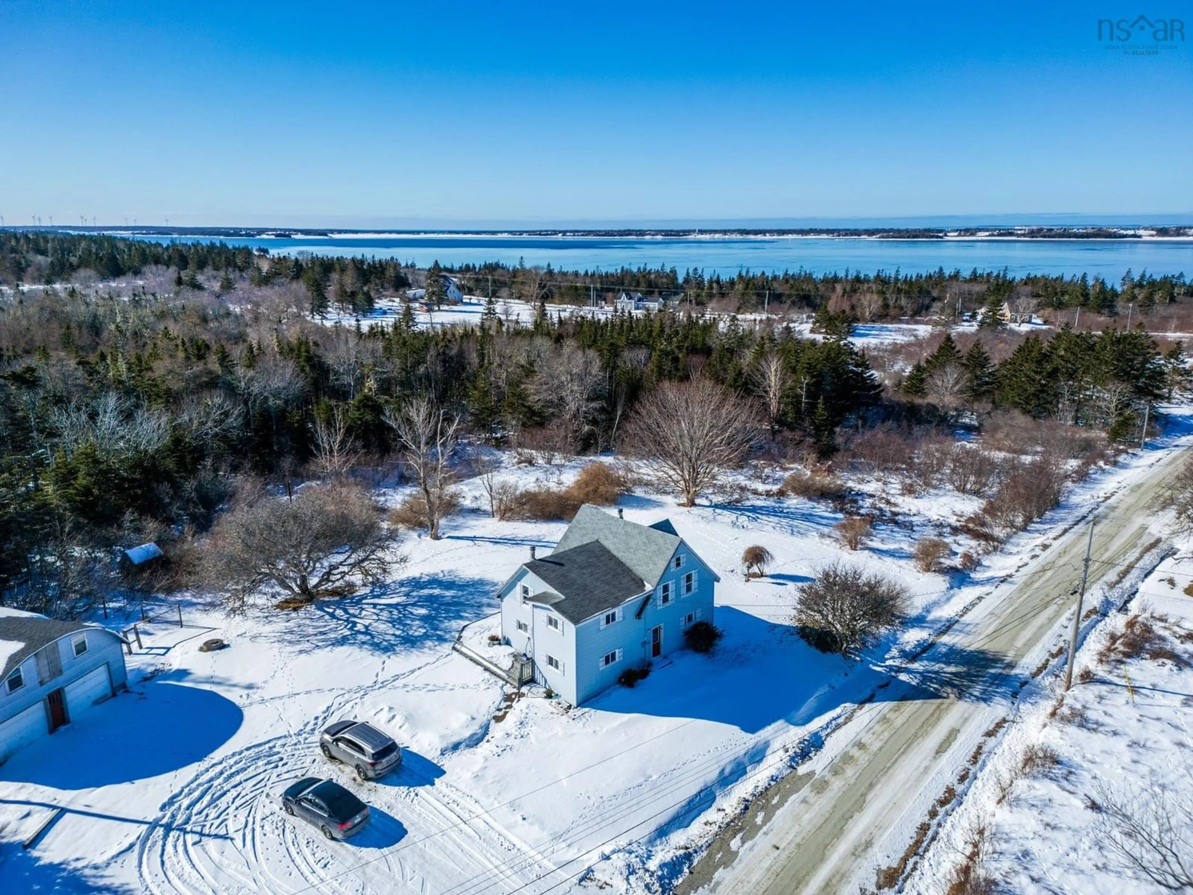 A pic from outside/outdoor area/front of a property/back of a property/a pic from drone, water/lake/river/ocean view for 90 Oak Park Rd, East Pubnico Nova Scotia B0W 2A0