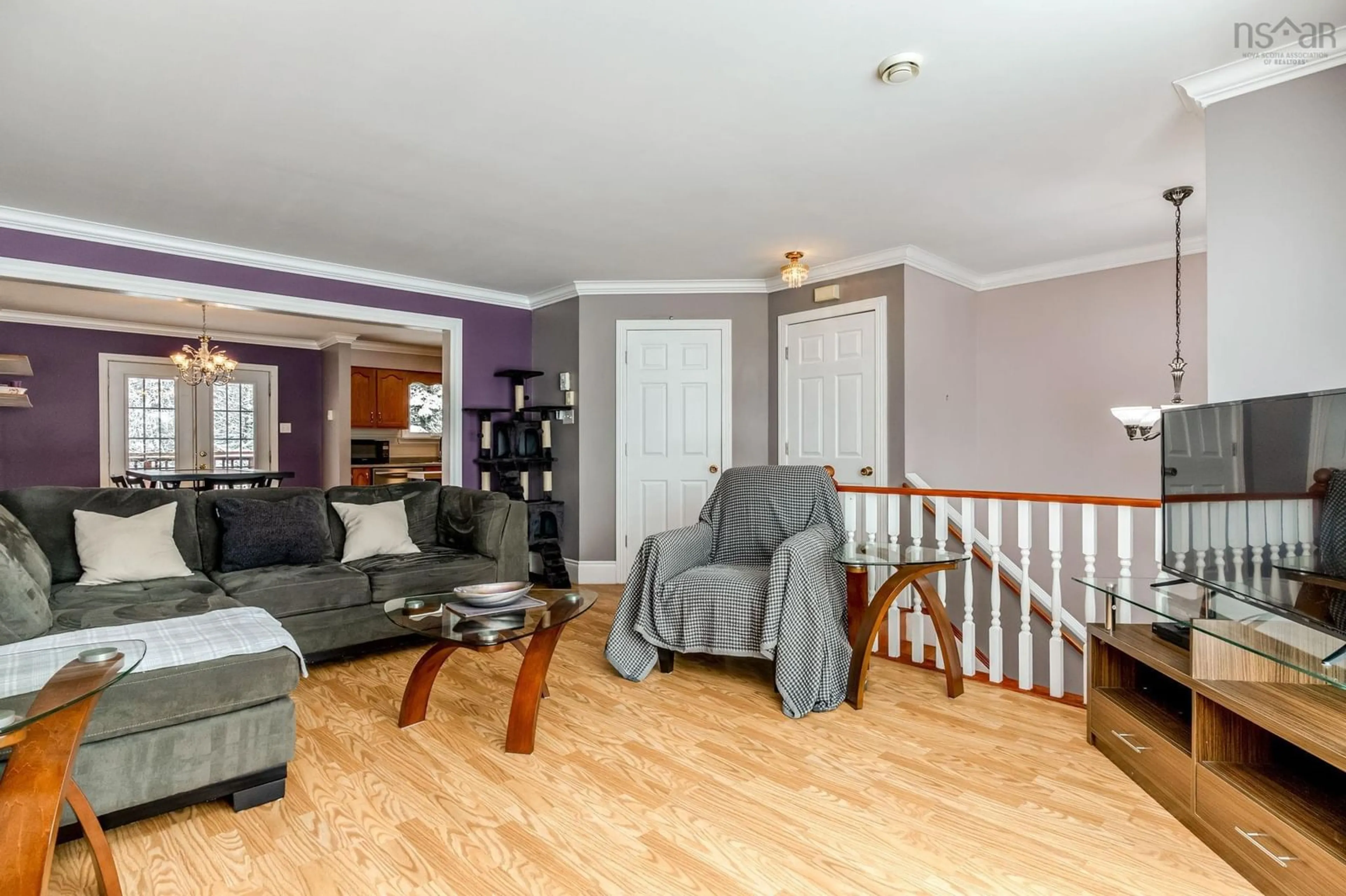 Living room with furniture, wood/laminate floor for 51 Contessa Crt, Lower Sackville Nova Scotia B4C 3W4