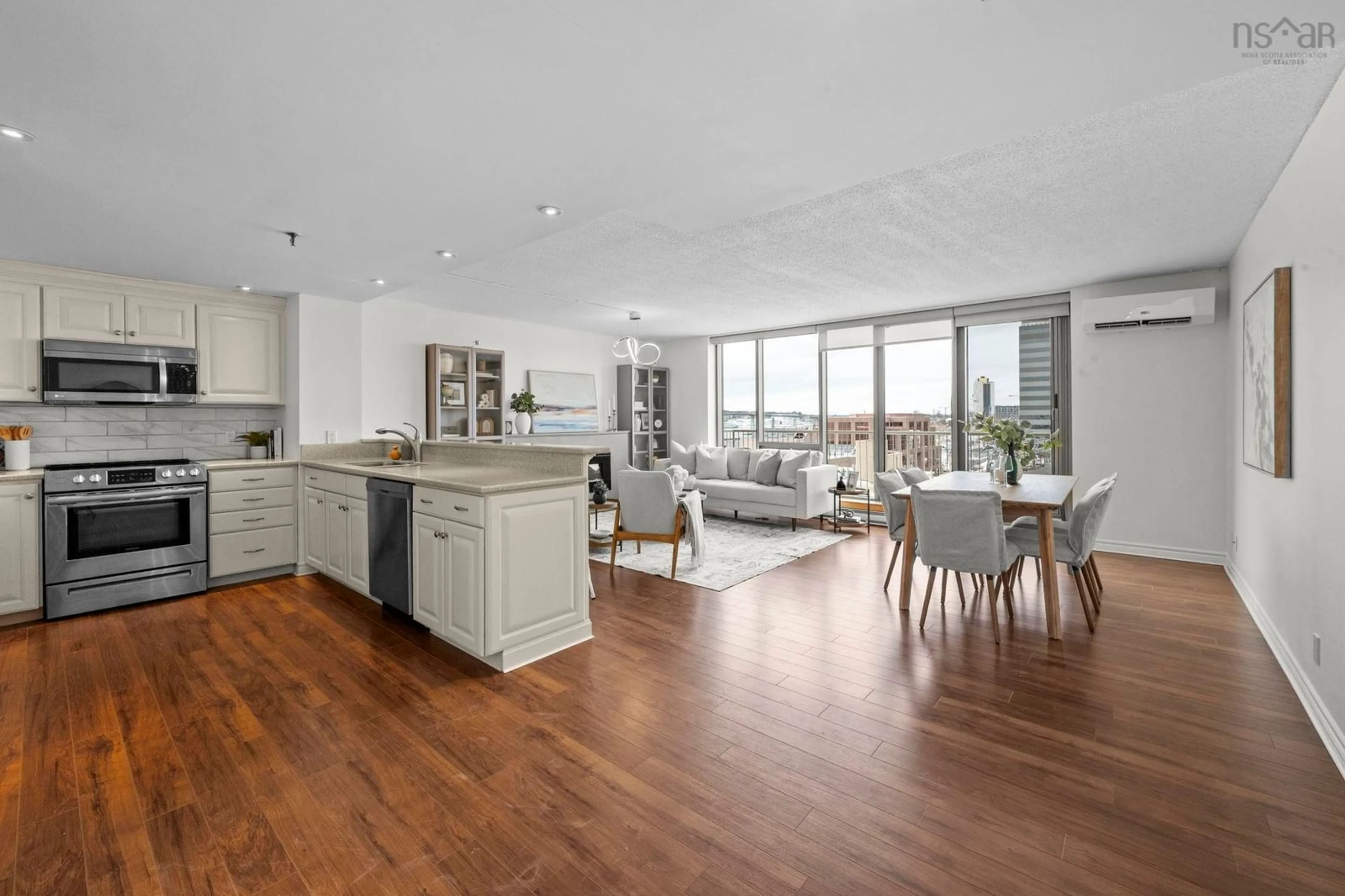 Open concept kitchen, wood/laminate floor for 1 Prince St #703, Dartmouth Nova Scotia B2Y 4L3