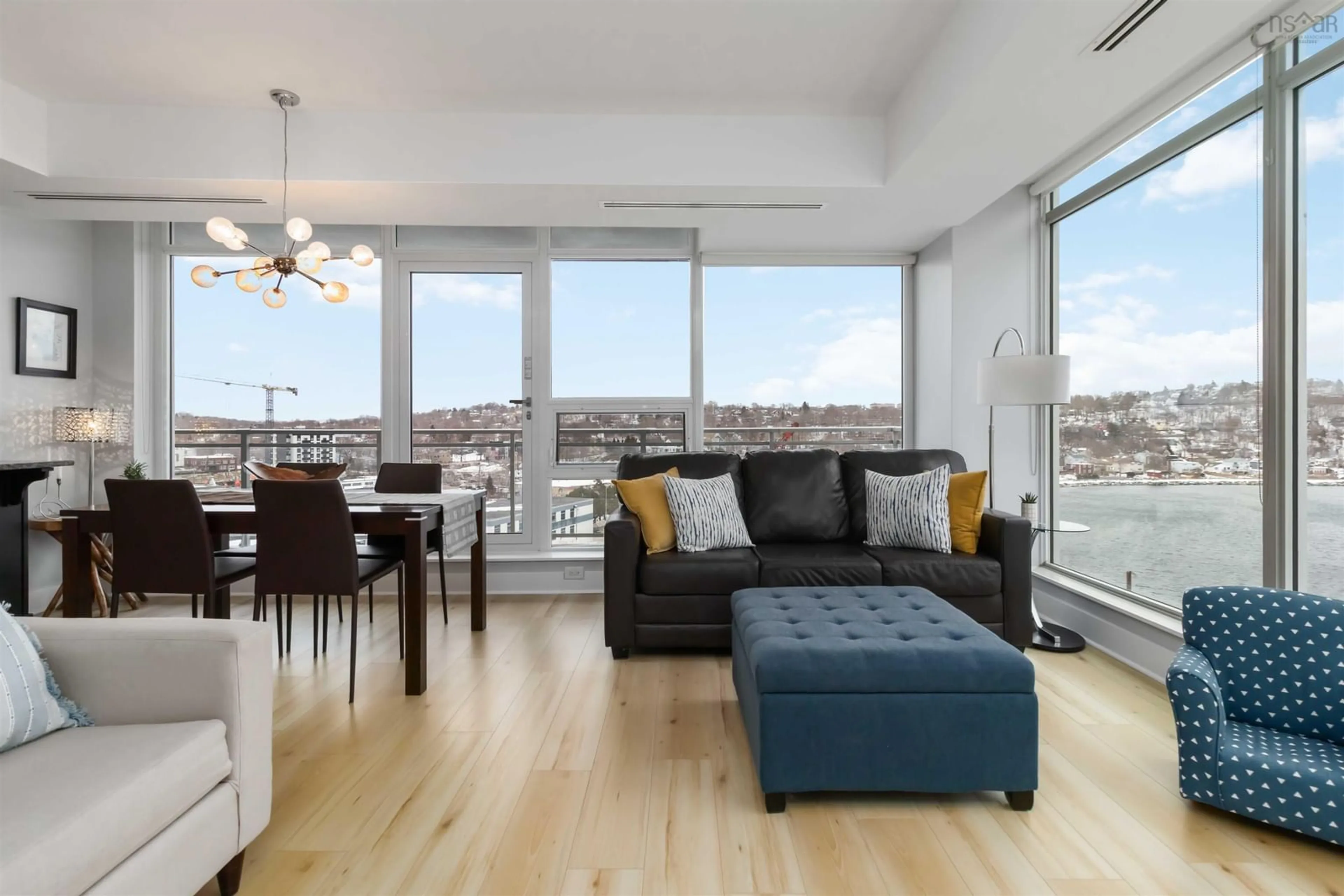 Living room with furniture, wood/laminate floor for 31 Kings Wharf Pl #802, Dartmouth Nova Scotia B2Y 0C1