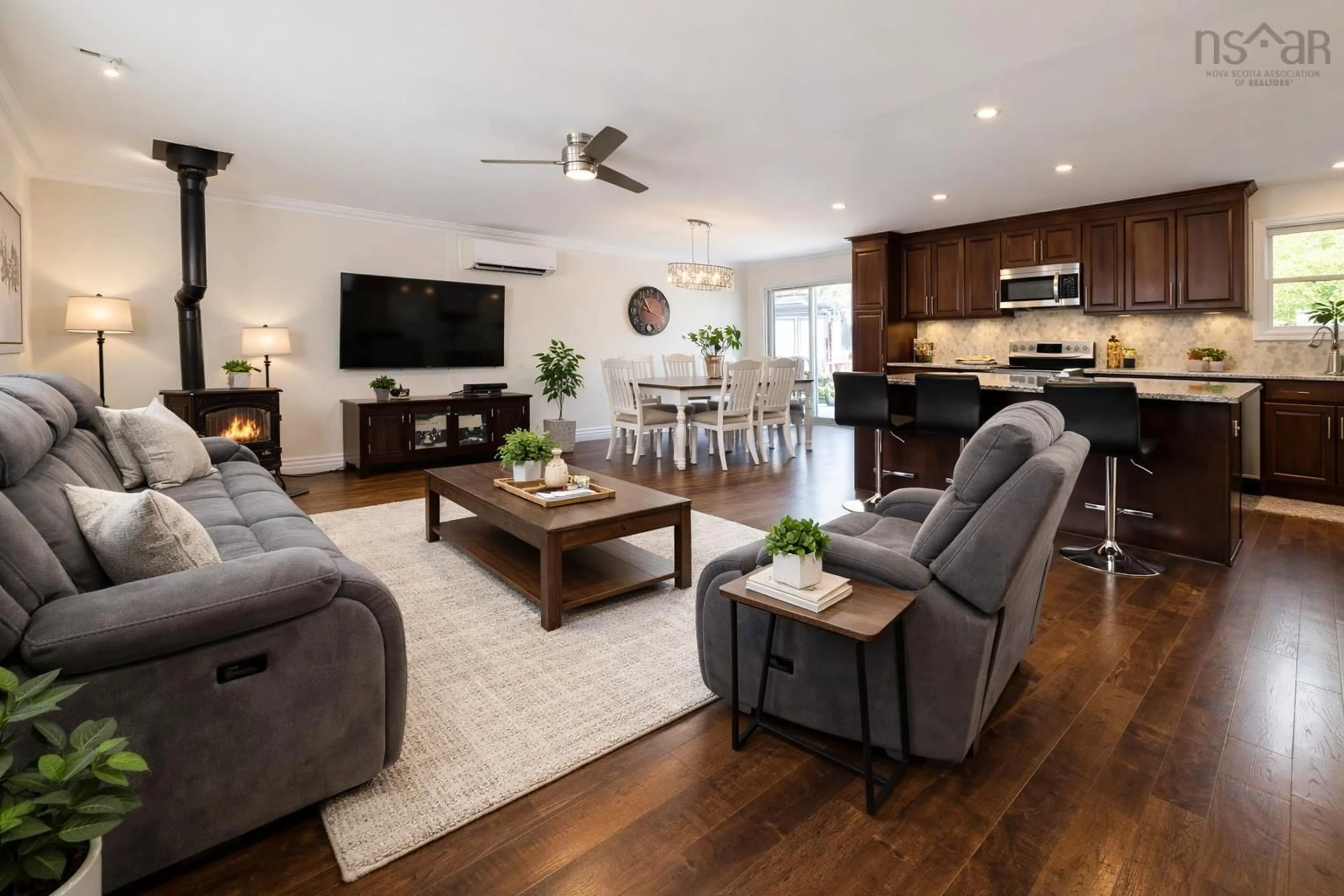 Living room with furniture, wood/laminate floor for 132 Nictaux Dr, Lower Sackville Nova Scotia B4C 2C5