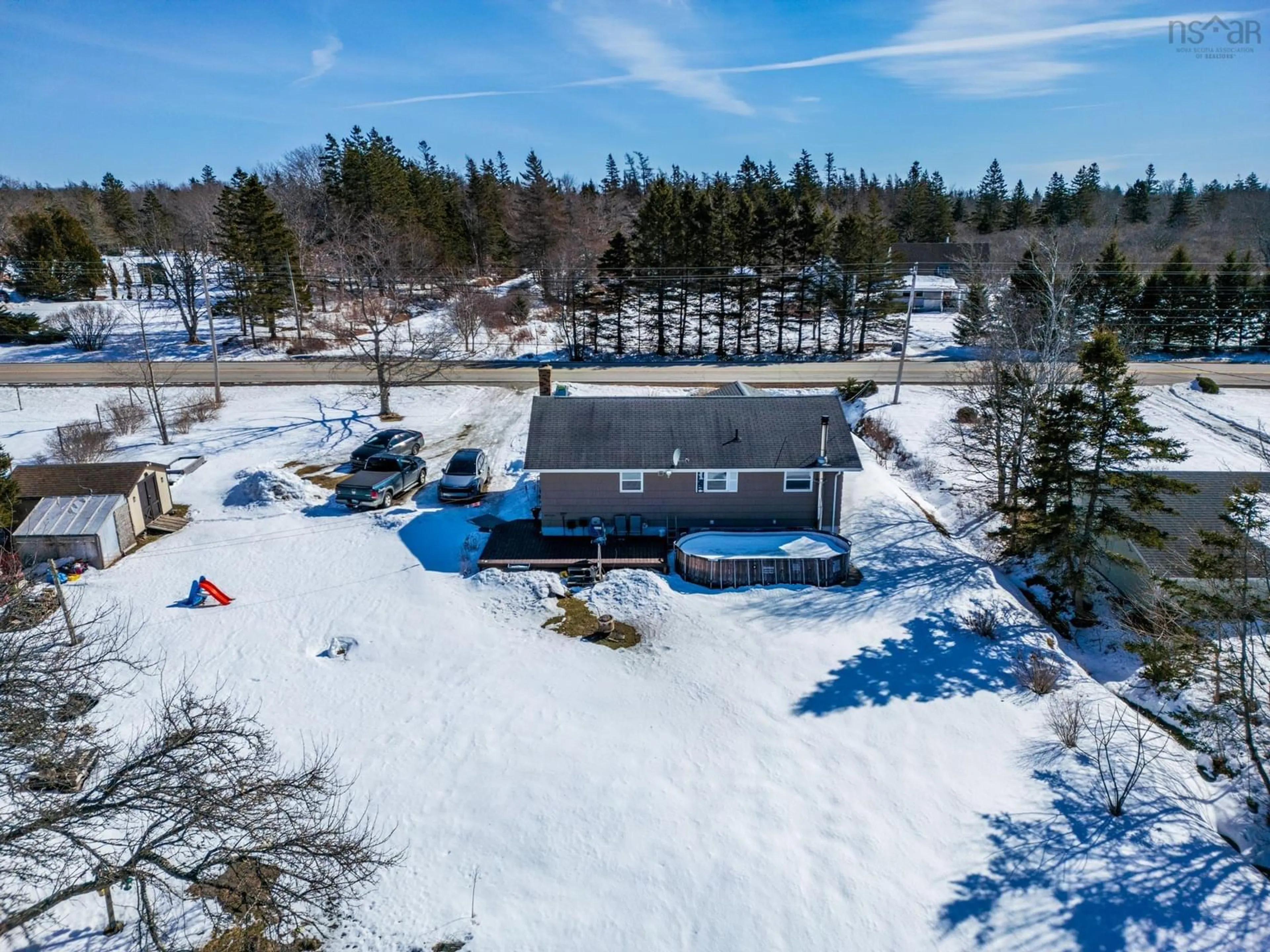 A pic from outside/outdoor area/front of a property/back of a property/a pic from drone, unknown for 585 Highway 340, South Ohio Nova Scotia B5A 5N1