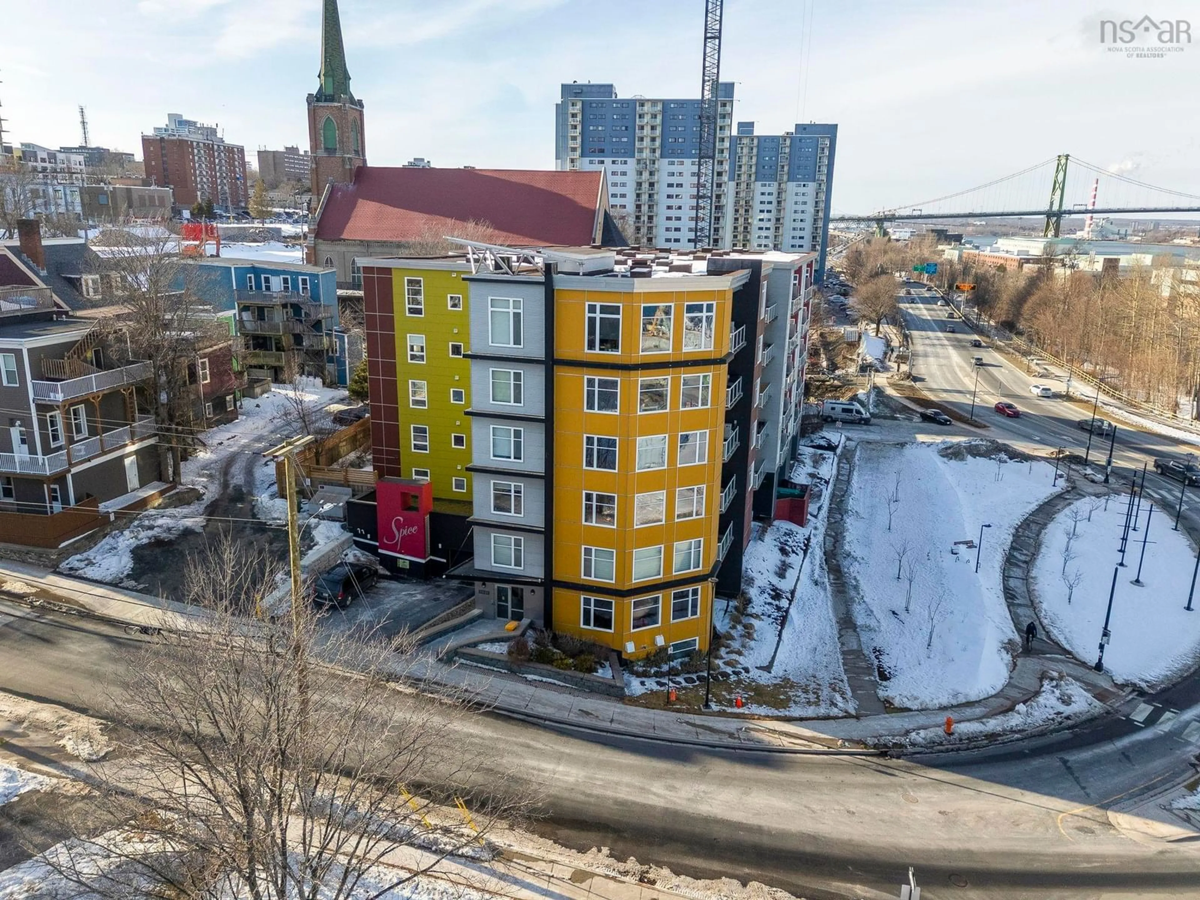 A pic from outside/outdoor area/front of a property/back of a property/a pic from drone, city buildings view from balcony for 5221 Nora Bernard St #308, Halifax Nova Scotia B3K 0B6