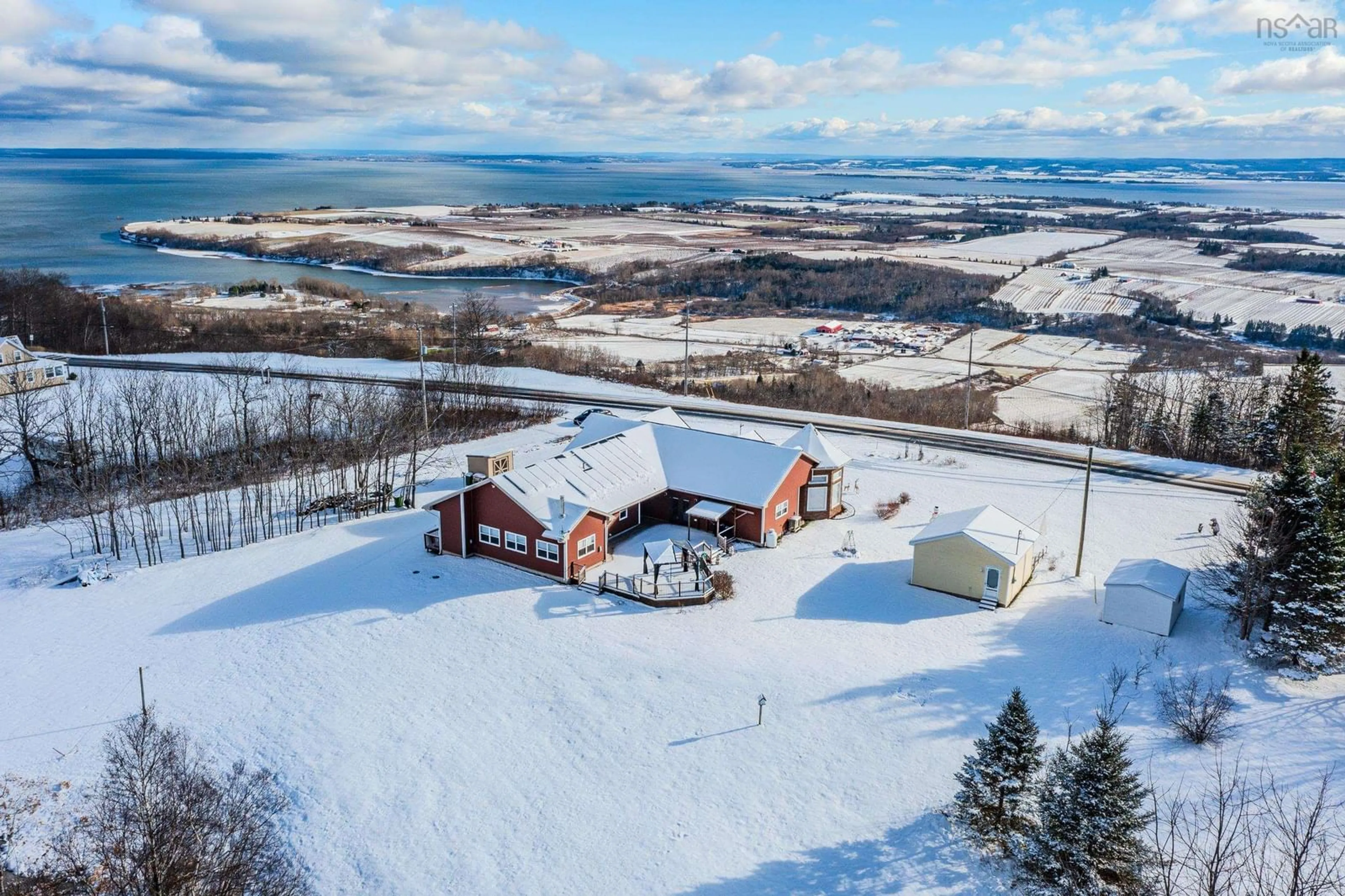 A pic from outside/outdoor area/front of a property/back of a property/a pic from drone, water/lake/river/ocean view for 3419 Highway 358, Arlington Nova Scotia B0P 1H0