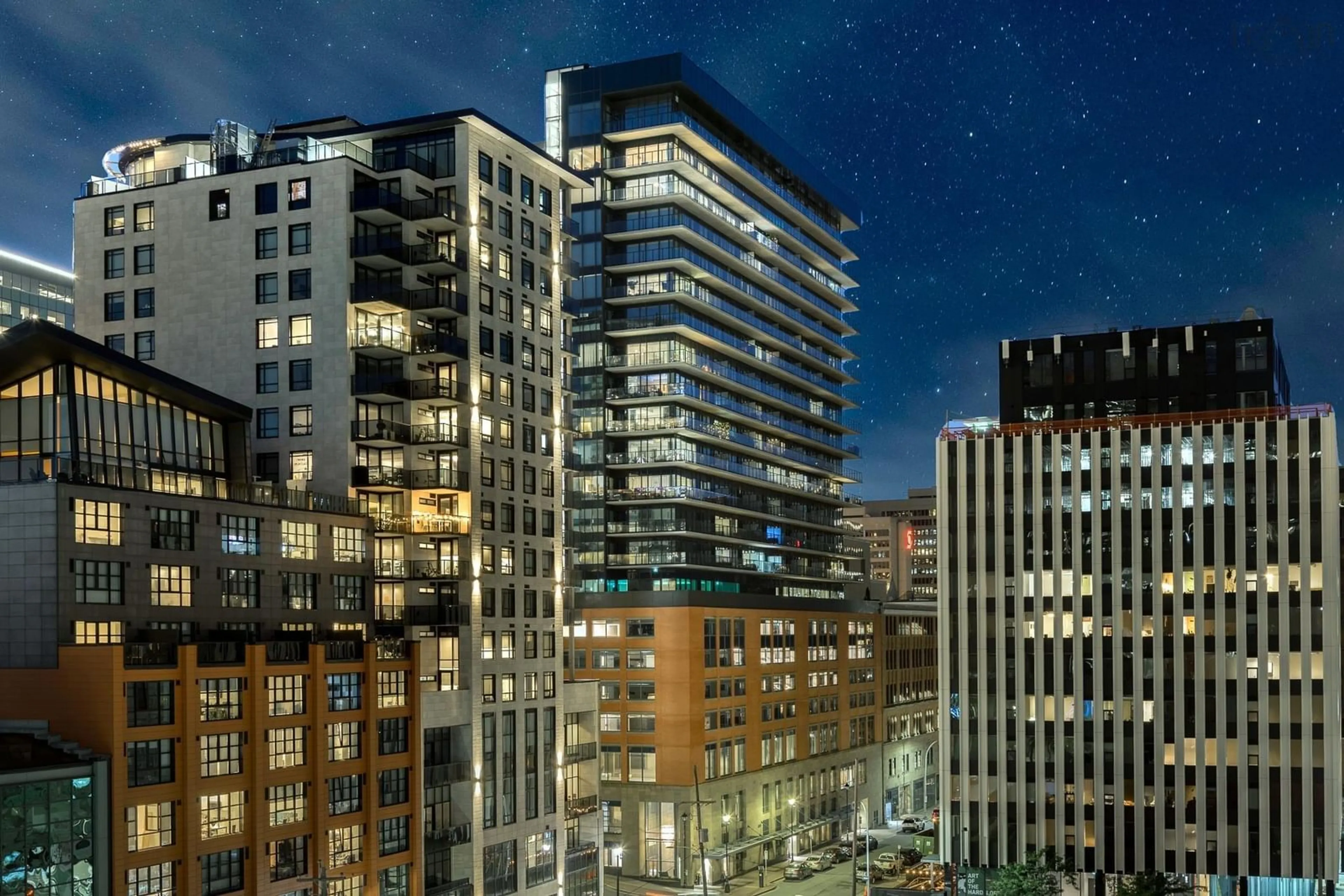 Patio, city buildings view from balcony for 1650 Granville St #908, Halifax Nova Scotia B3J 0E1