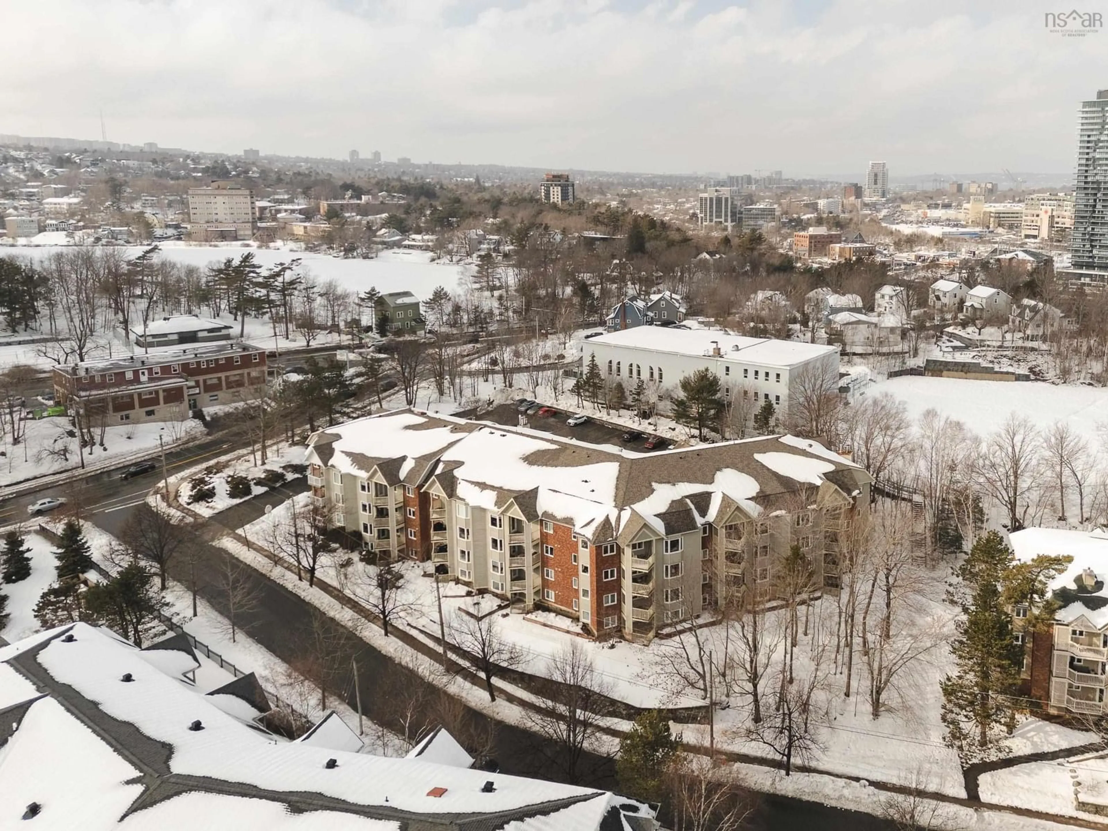 A pic from outside/outdoor area/front of a property/back of a property/a pic from drone, city buildings view from balcony for 12 Spinnaker Dr #211, Halifax Nova Scotia B3N 3A8