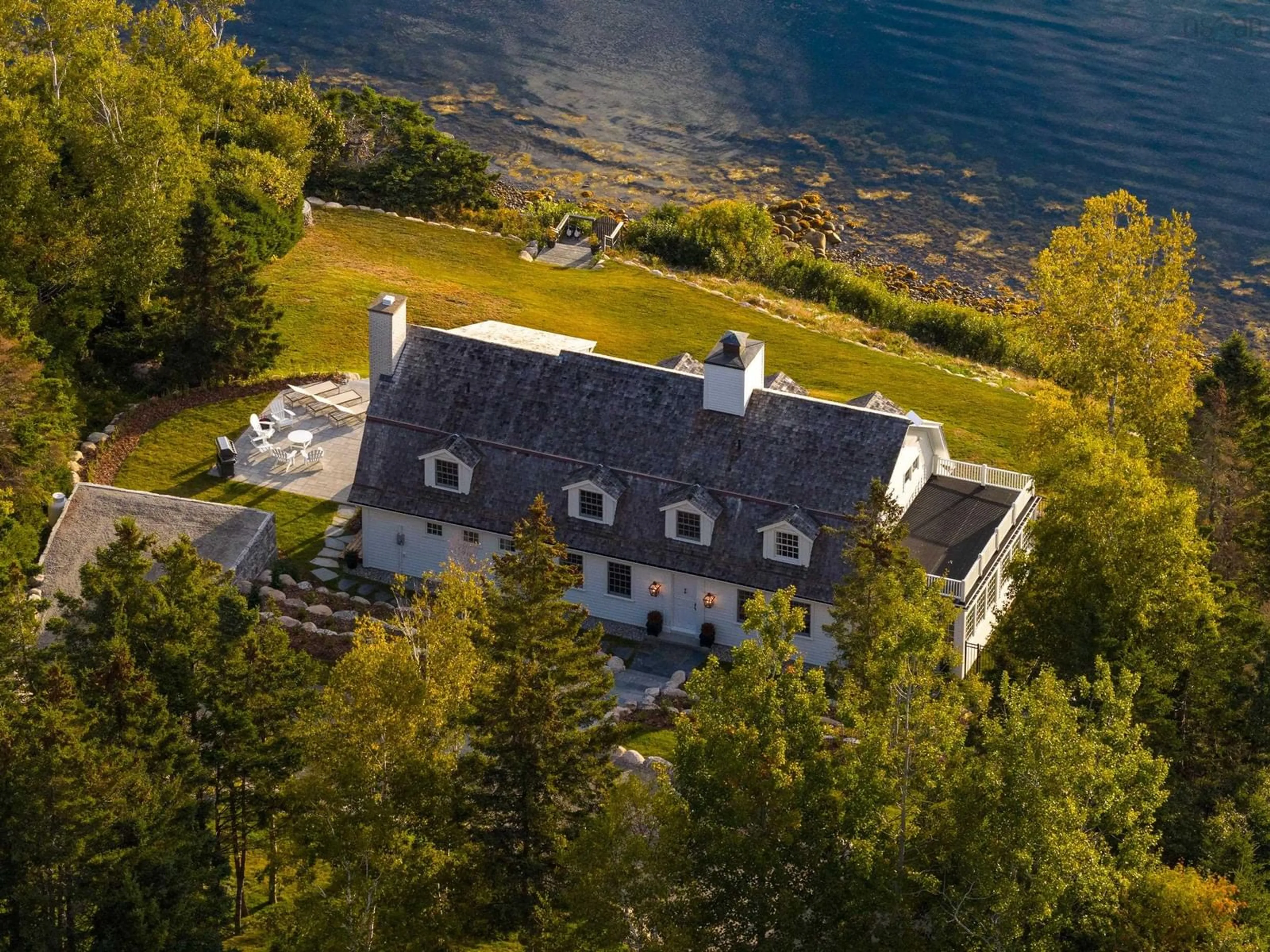 A pic from outside/outdoor area/front of a property/back of a property/a pic from drone, water/lake/river/ocean view for 15 Fredas Point Dr, Chester Nova Scotia B0J 1J0