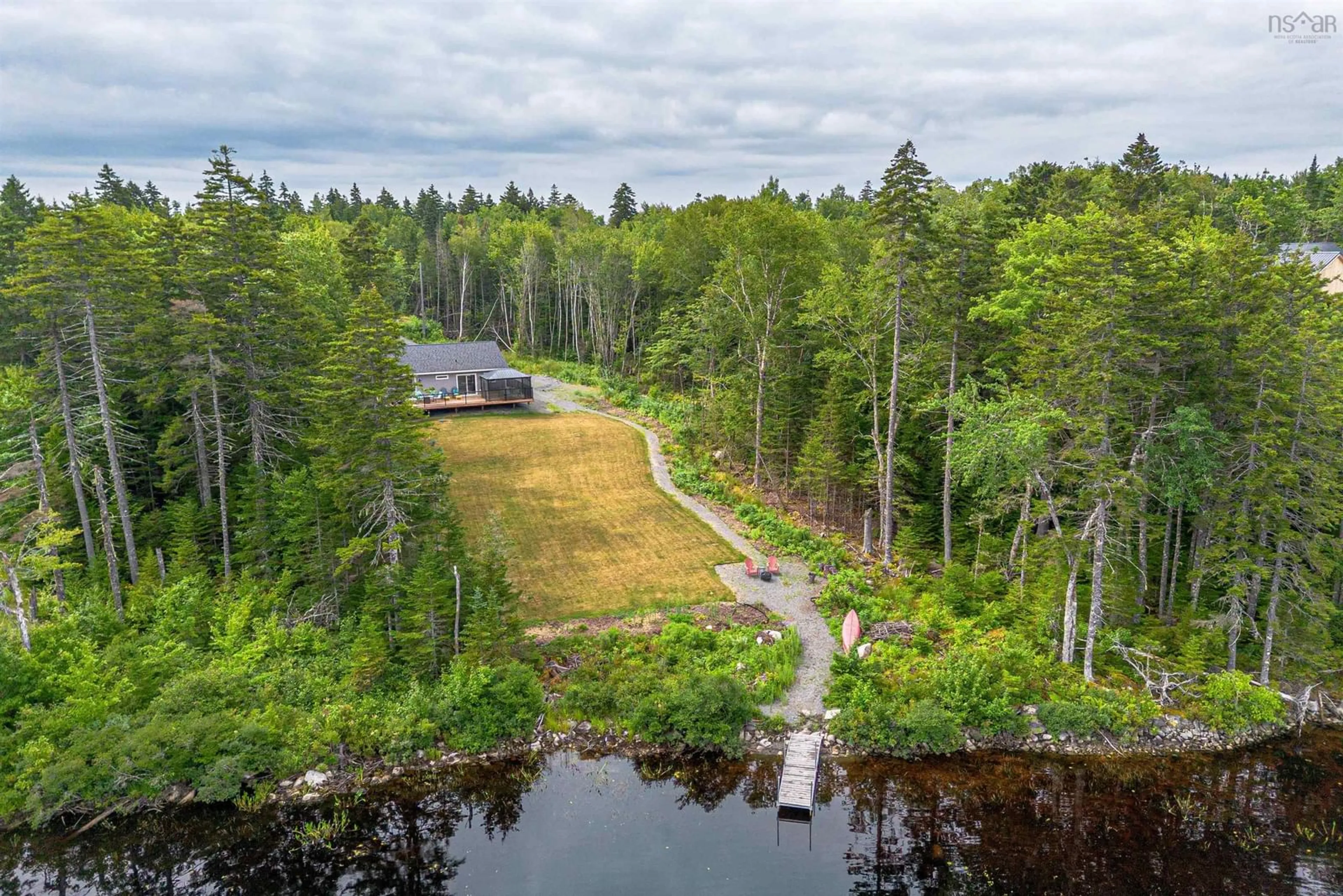 A pic from outside/outdoor area/front of a property/back of a property/a pic from drone, water/lake/river/ocean view for 195 Middle Lake South Rd, Vaughan Nova Scotia B0N 2T0