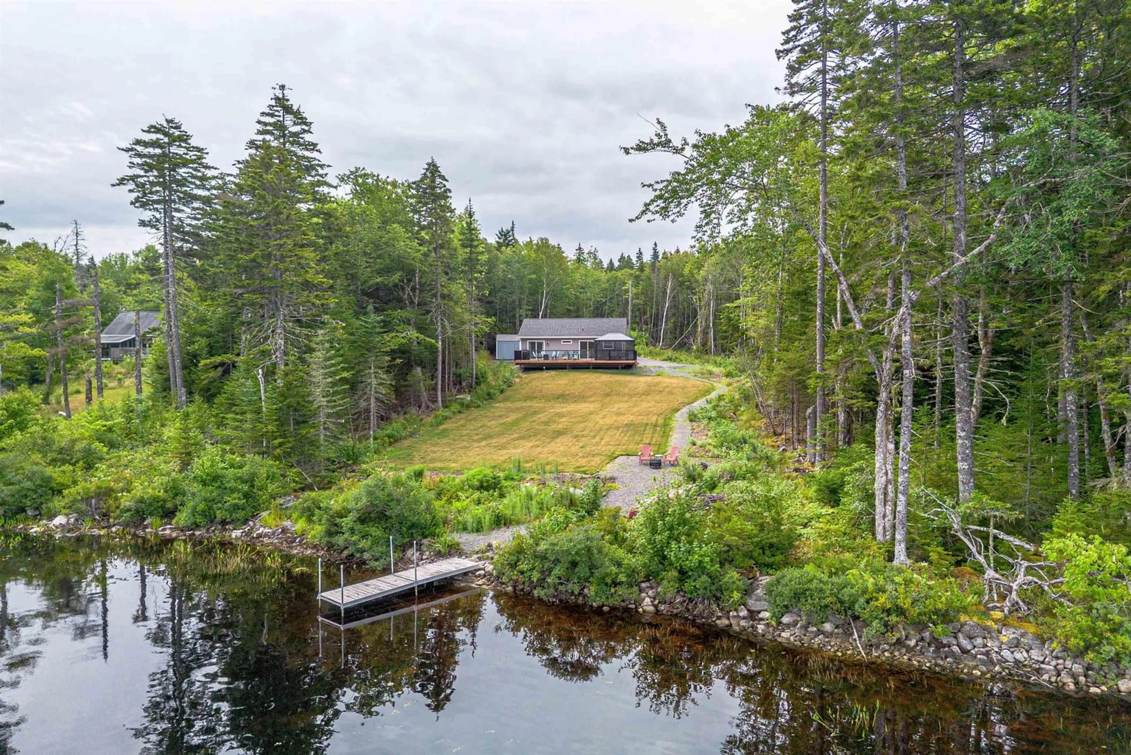 A pic from outside/outdoor area/front of a property/back of a property/a pic from drone, water/lake/river/ocean view for 195 Middle Lake South Rd, Vaughan Nova Scotia B0N 2T0