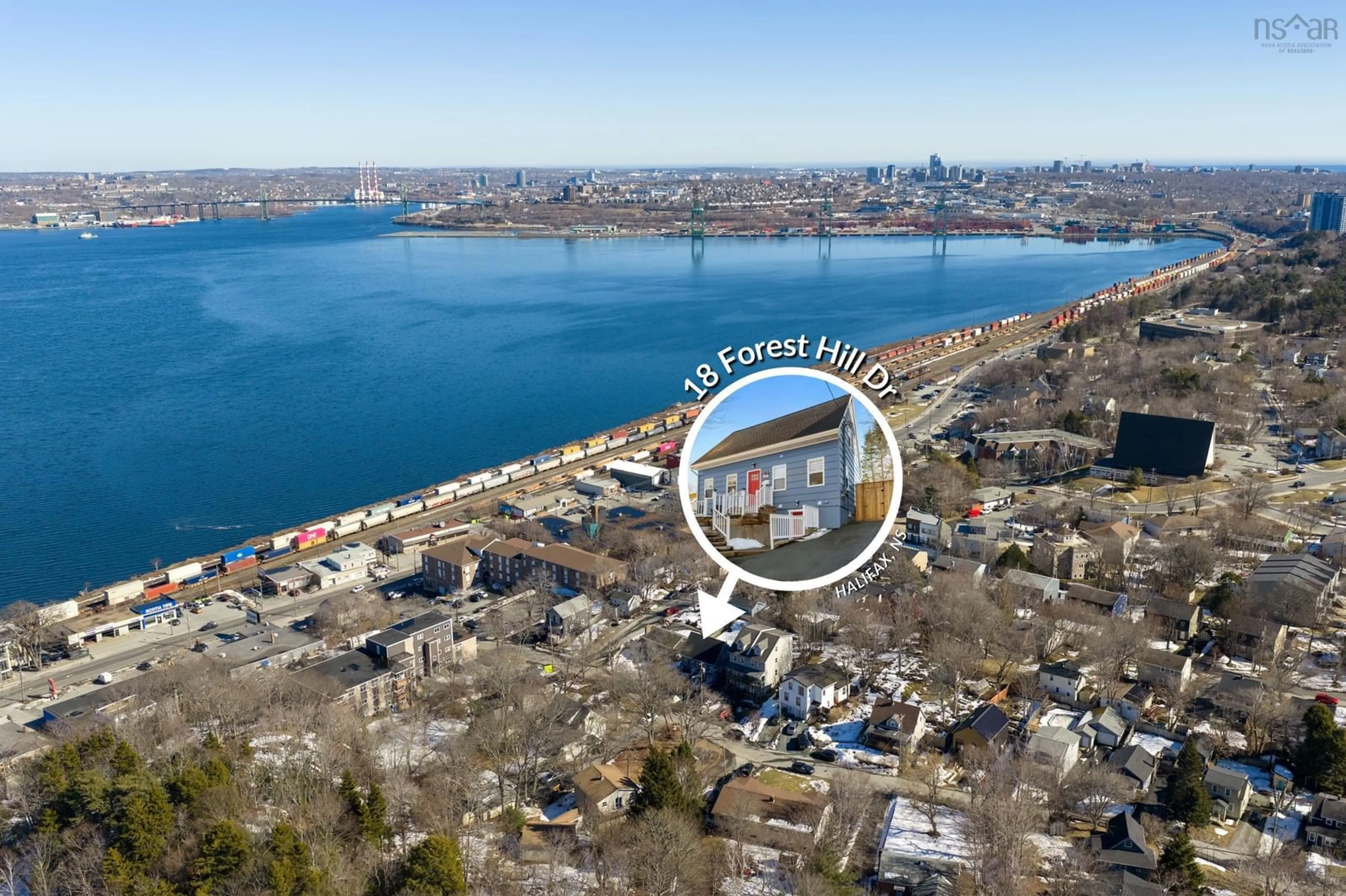 A pic from outside/outdoor area/front of a property/back of a property/a pic from drone, water/lake/river/ocean view for 18 Forest Hill Dr, Halifax Nova Scotia B3M 1X4