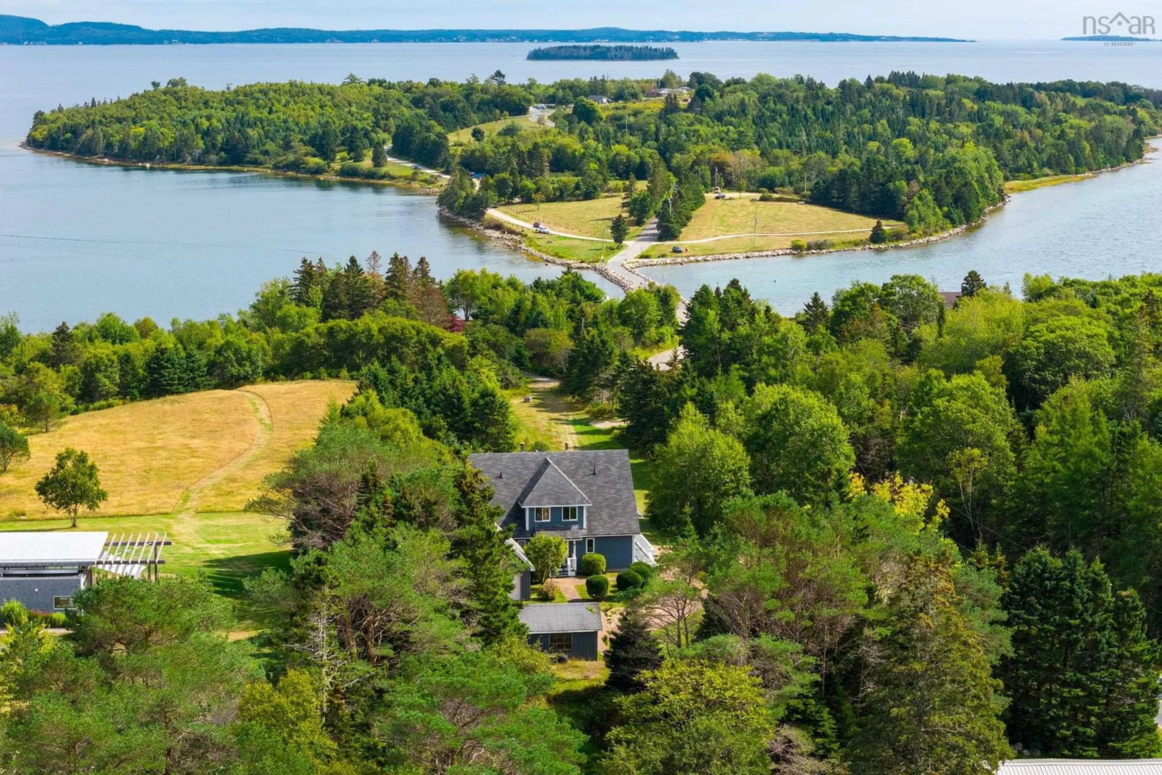 A pic from outside/outdoor area/front of a property/back of a property/a pic from drone, water/lake/river/ocean view for 19 Graves Island Rd, East Chester Nova Scotia B0J 1J0