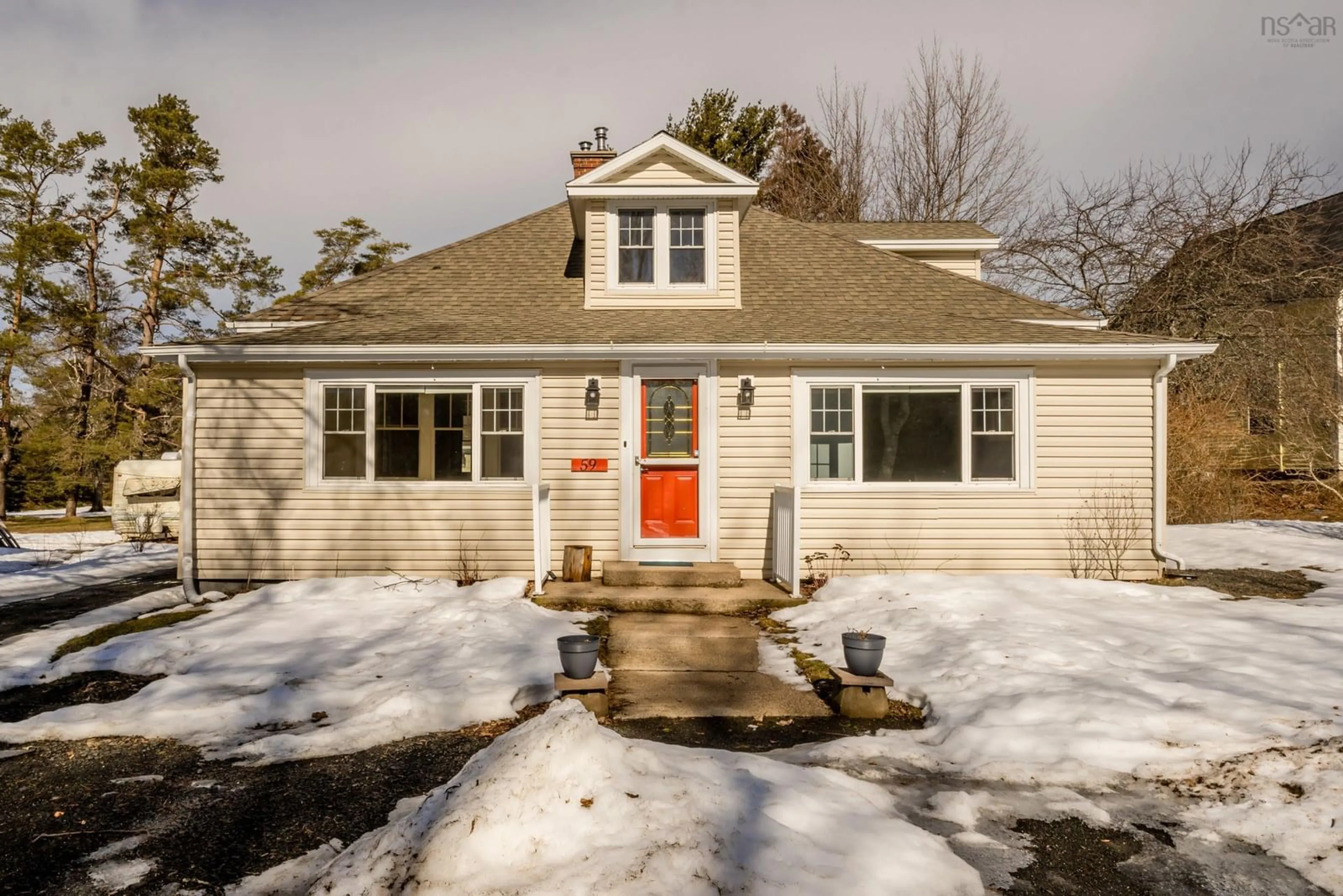 Home with vinyl exterior material, street for 59 Highway 201, Lequille Nova Scotia B0S 1A0