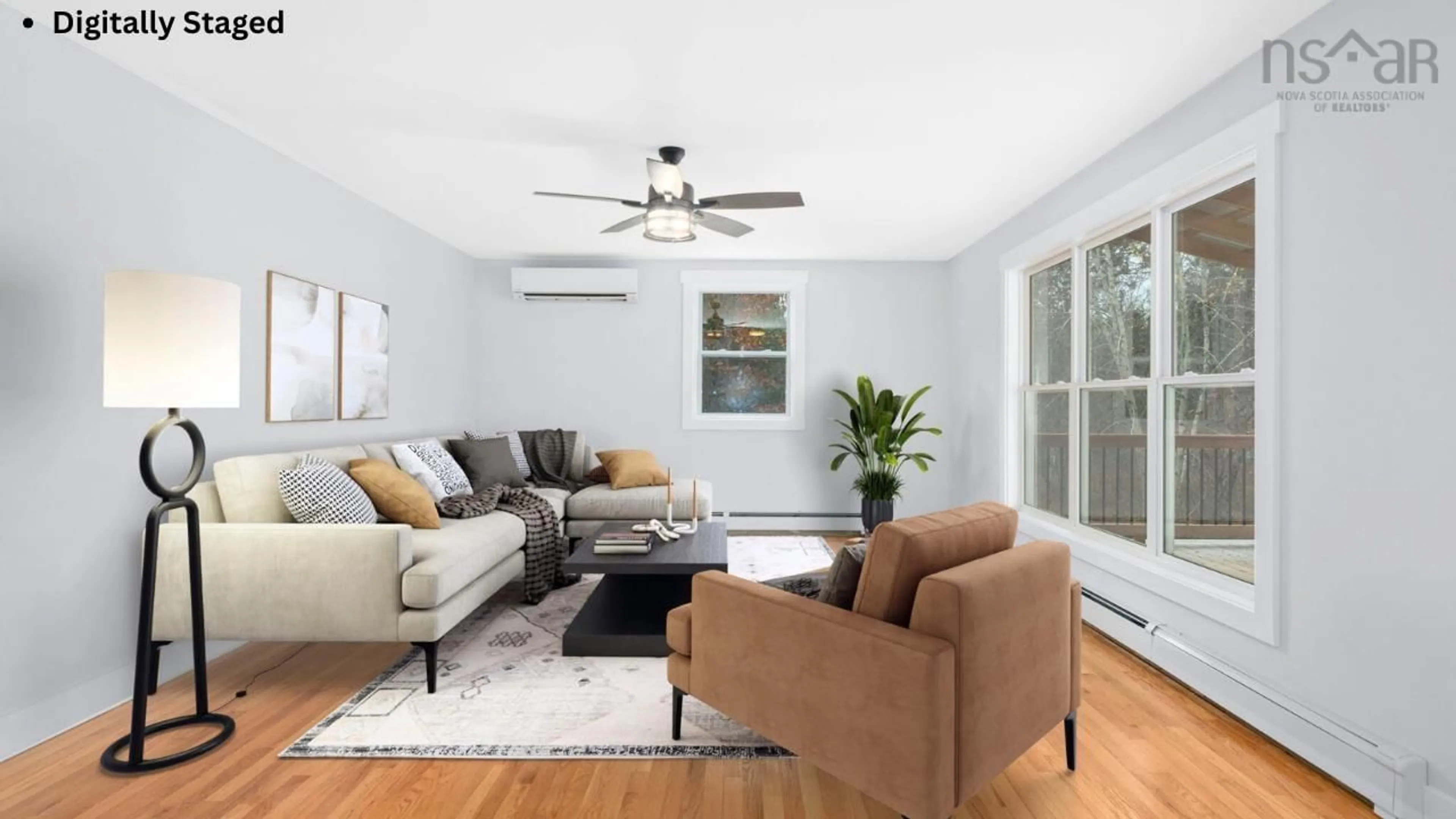 Living room with furniture, wood/laminate floor for 914 Maple Ave, Aylesford Nova Scotia B0P 1C0