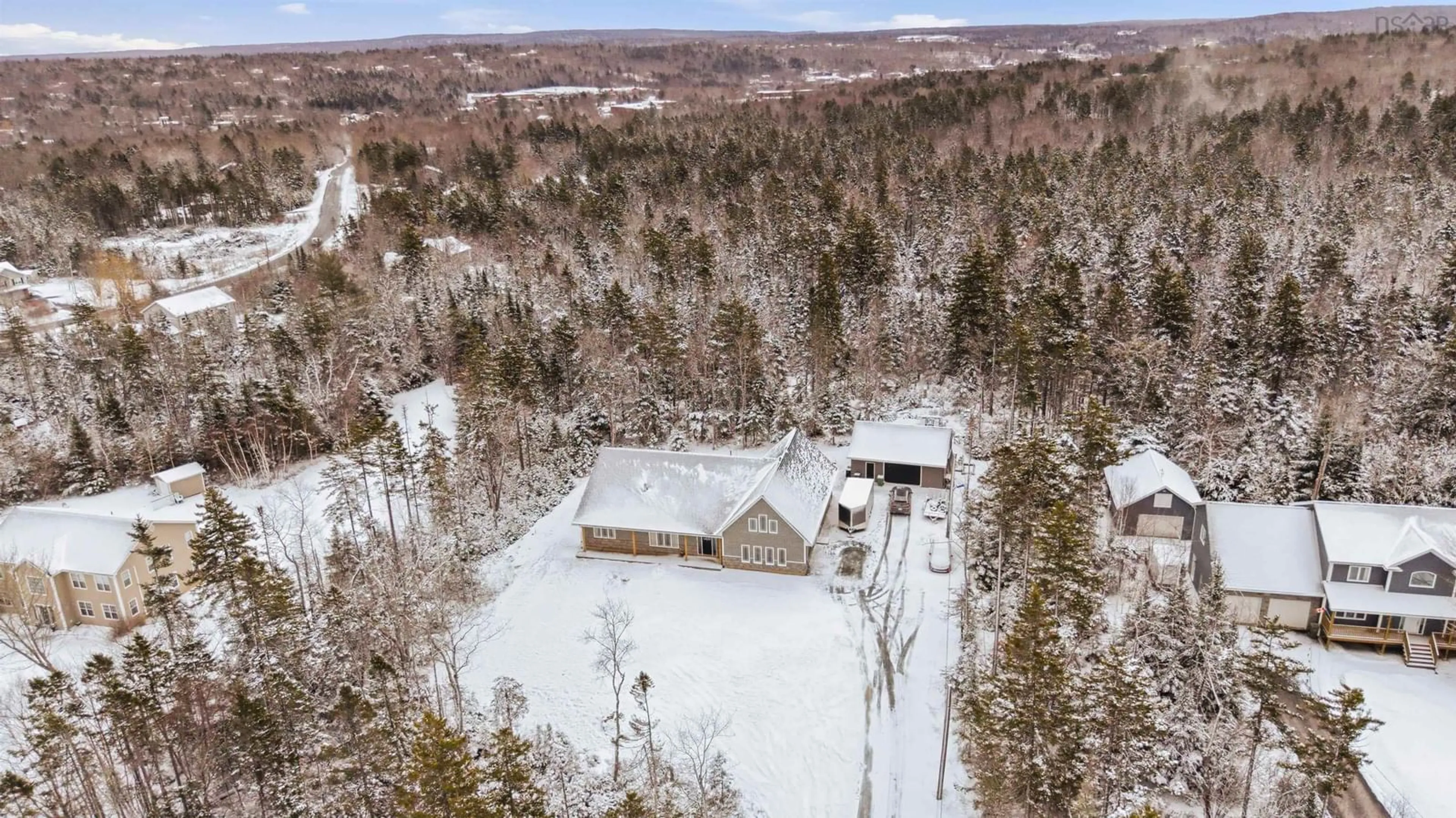A pic from outside/outdoor area/front of a property/back of a property/a pic from drone, forest/trees view for 502 High Rd, Fall River Nova Scotia B2T 1Z6
