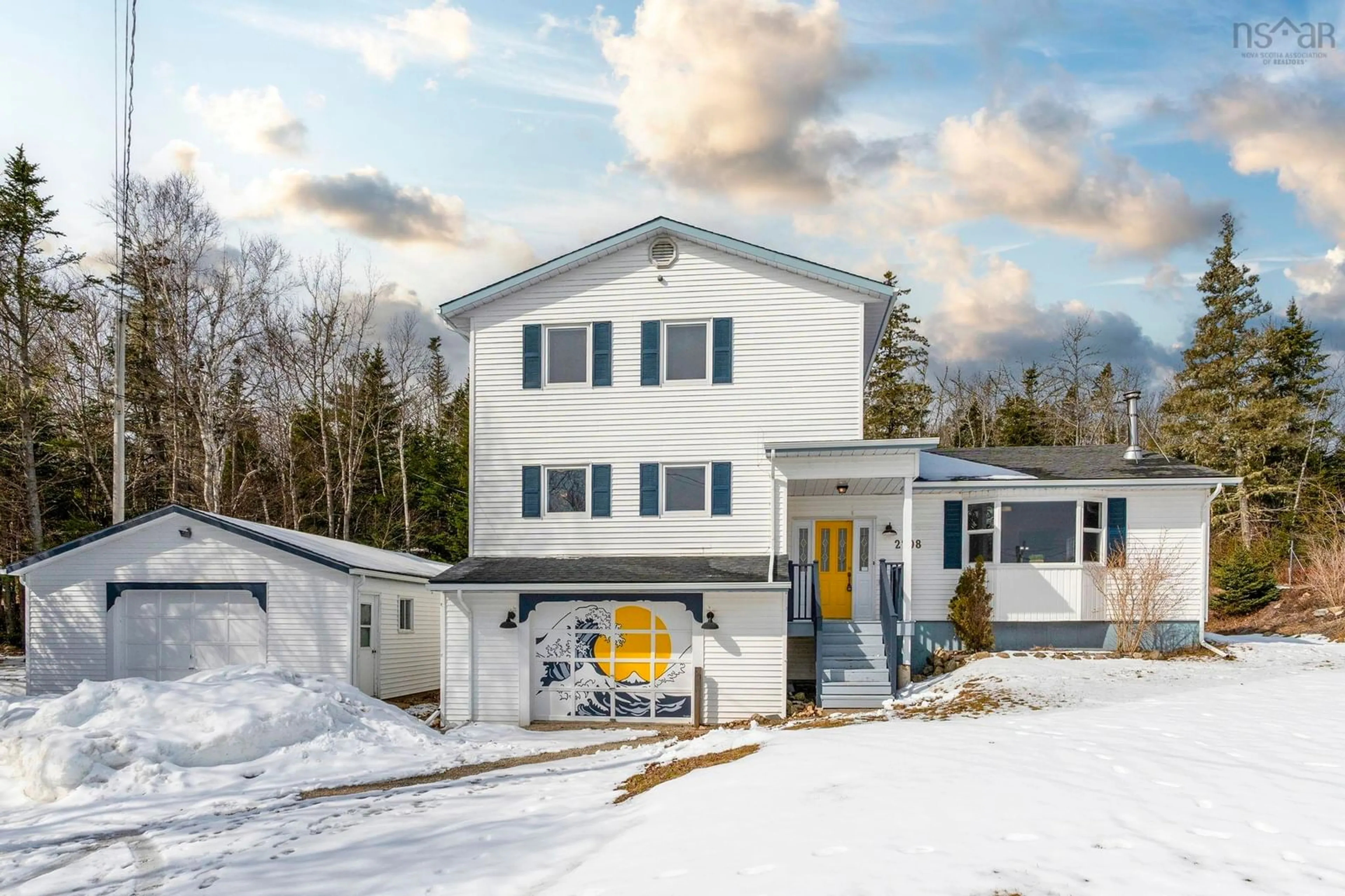 Home with vinyl exterior material, street for 2208 Highway 329, The Lodge Nova Scotia B0J 1T0