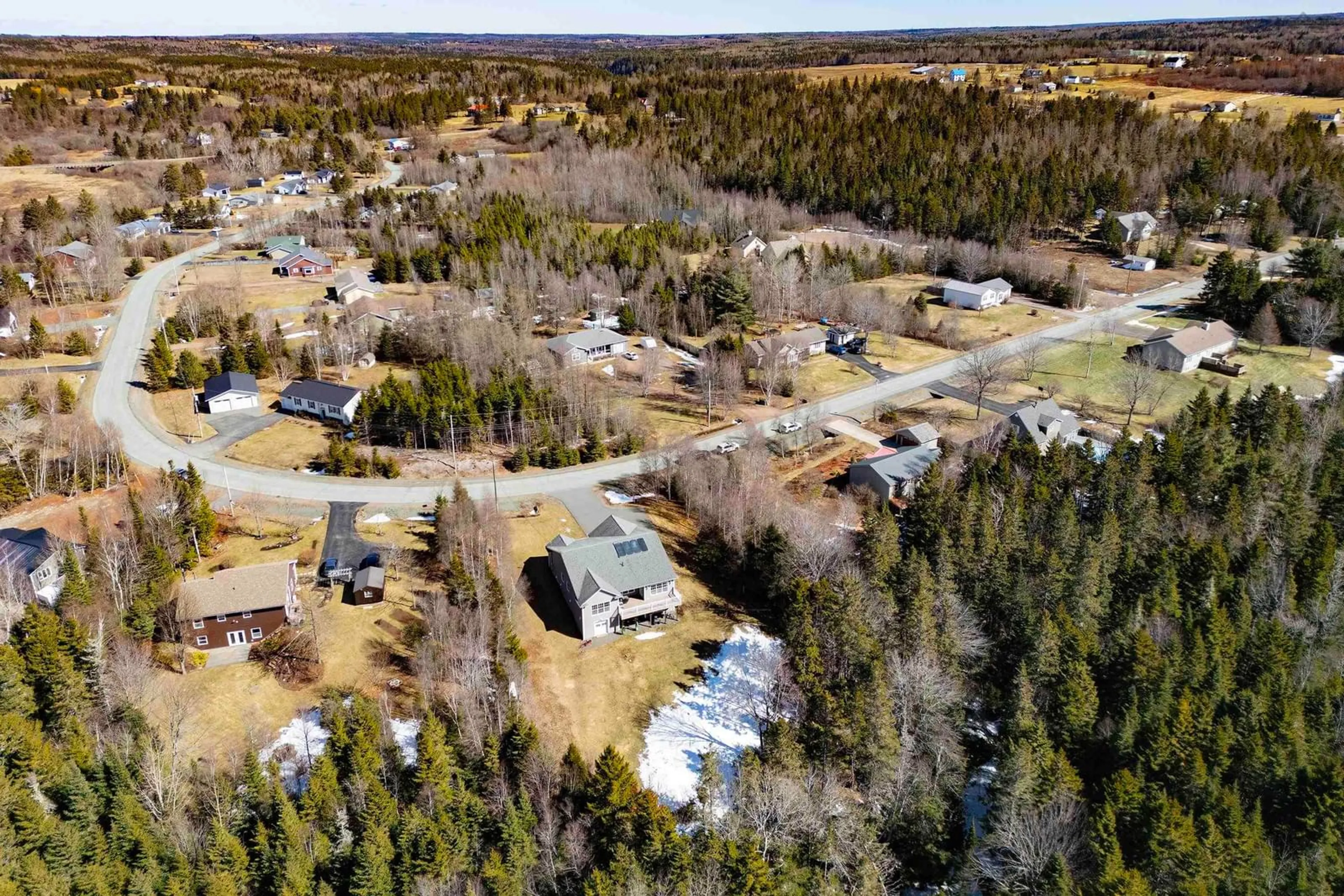 A pic from outside/outdoor area/front of a property/back of a property/a pic from drone, forest/trees view for 128 Riverbend Dr, Brookdale Nova Scotia B4H 3Y1