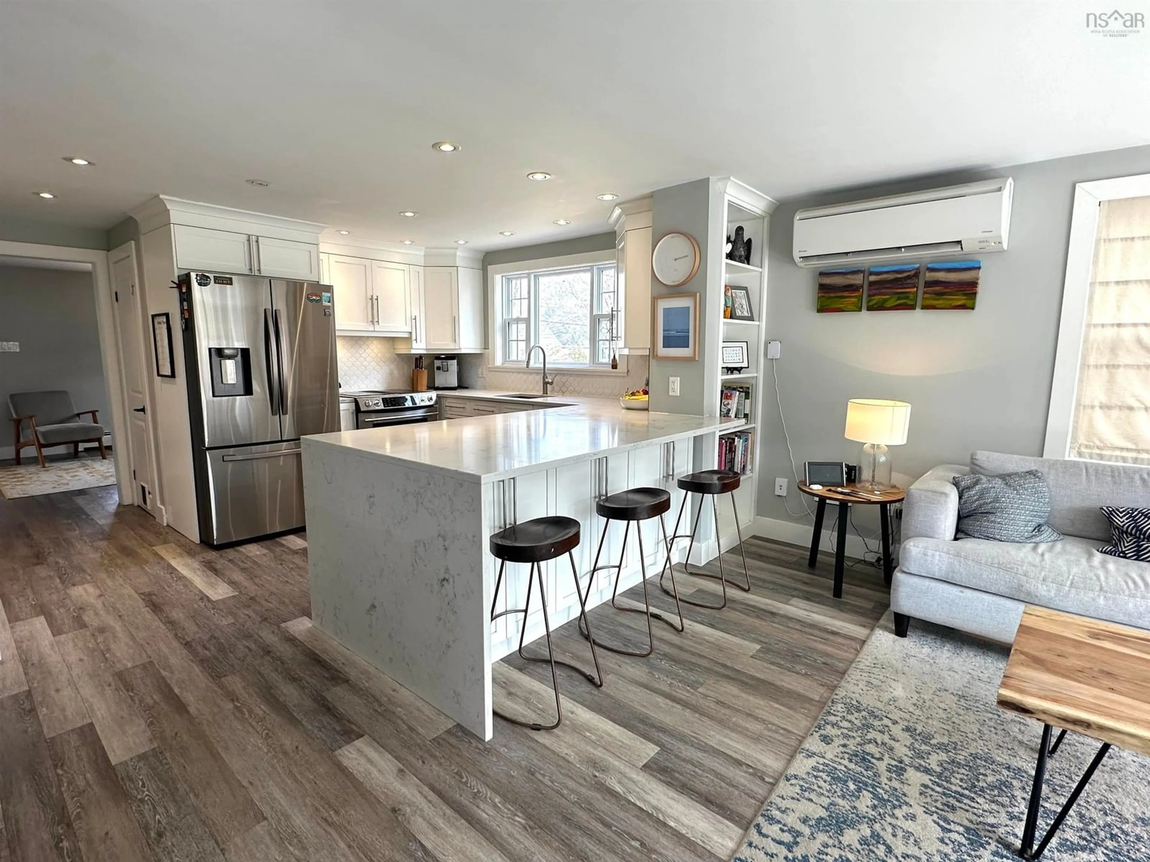 Open concept kitchen, wood/laminate floor for 55 Waterloo St, Liverpool Nova Scotia B0T 1K0