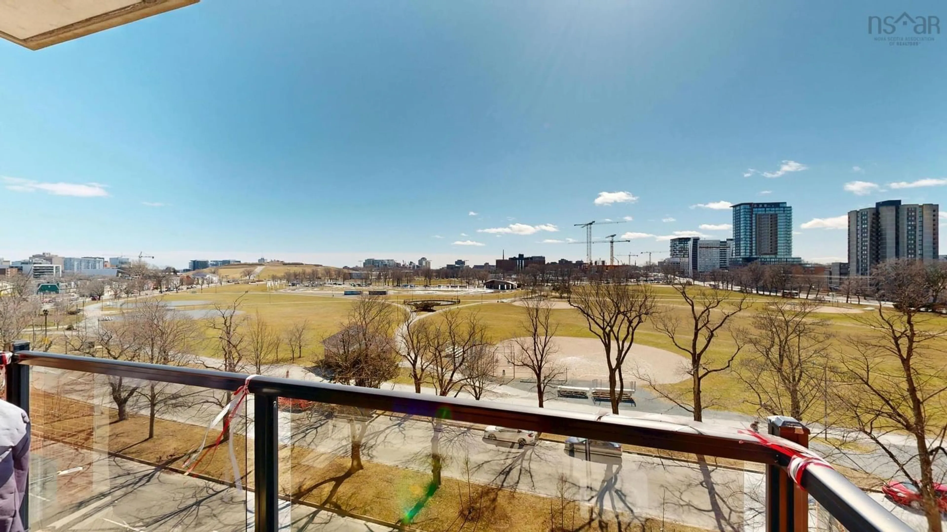 Balcony in the apartment, city buildings view from balcony for 5839 Cunard St #503, Halifax Peninsula Nova Scotia B3K 0B9