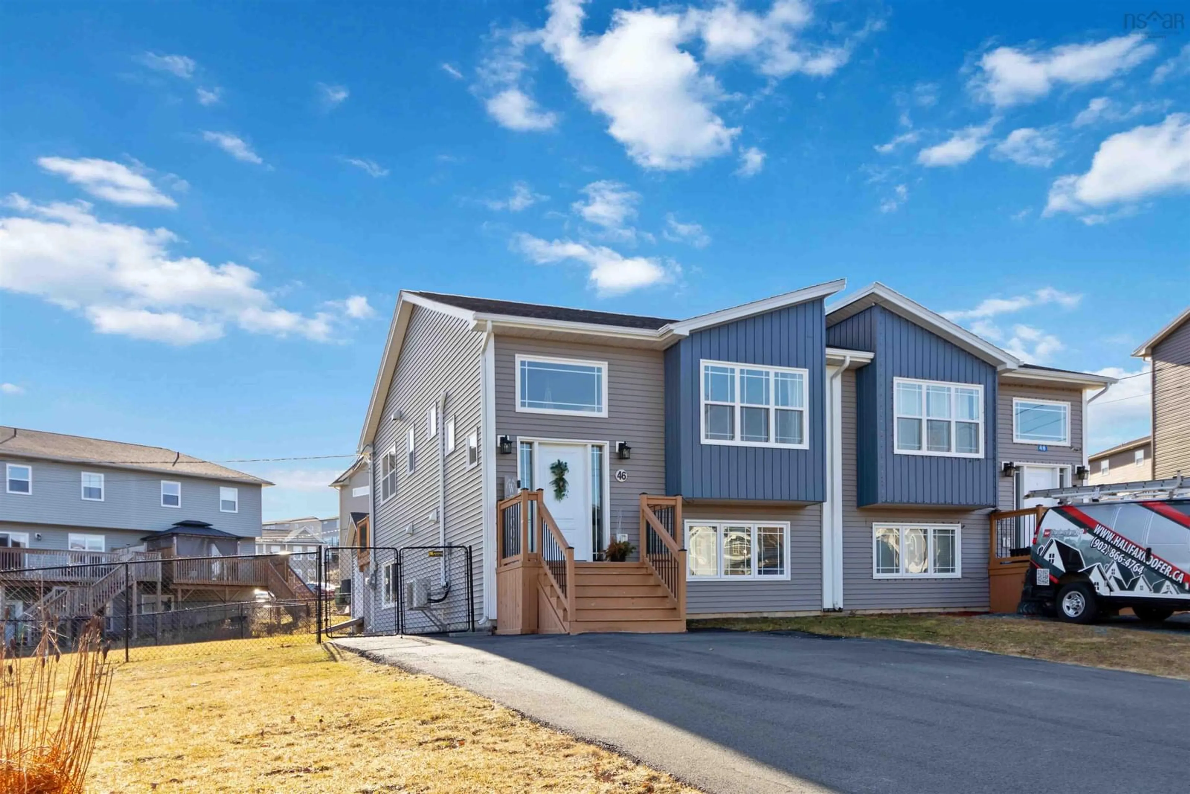 Home with vinyl exterior material, street for 46 Rafting Dr, Middle Sackville Nova Scotia B4E 0M4