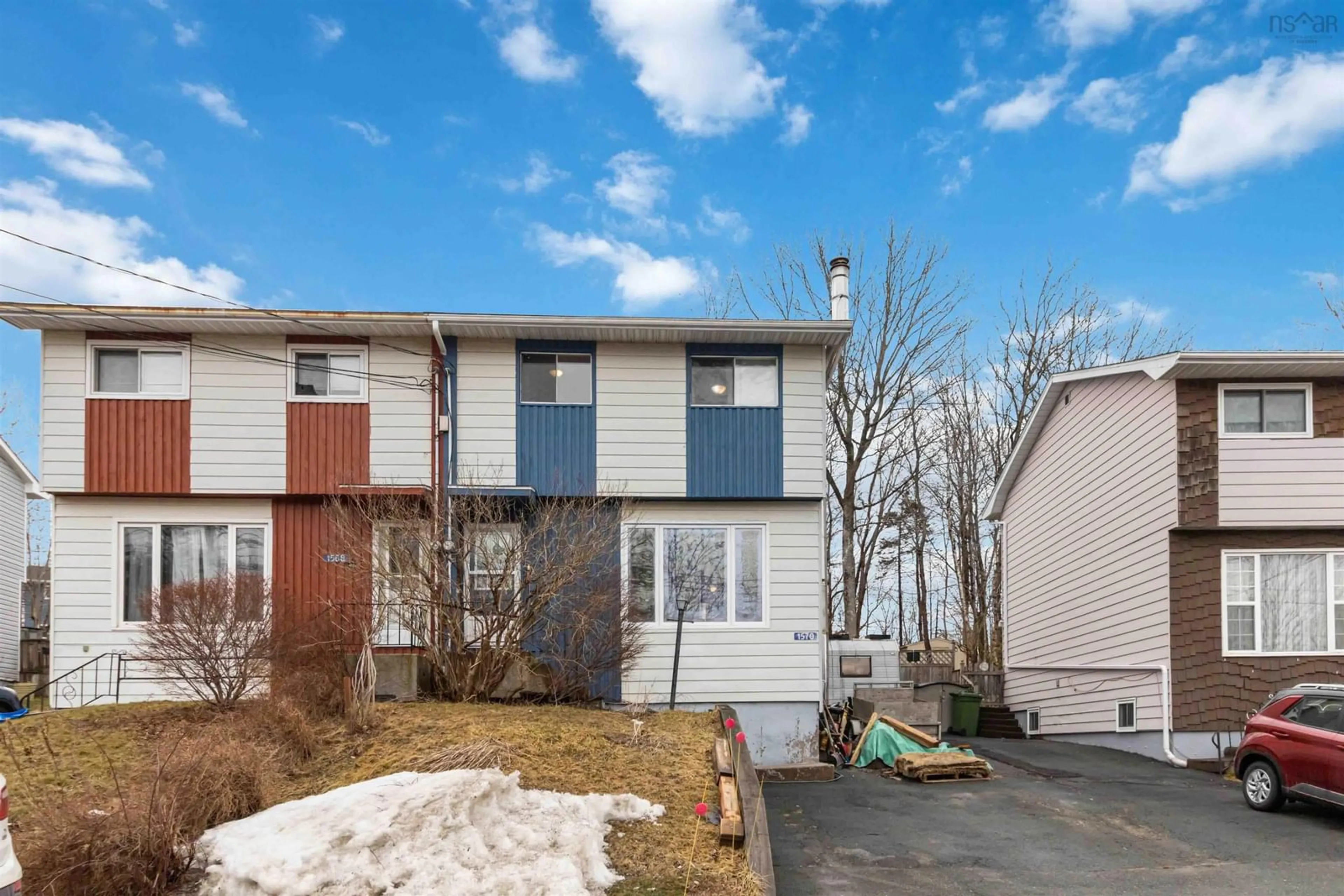 Home with vinyl exterior material, street for 1570 Riverside Dr, Lower Sackville Nova Scotia B4C 2Y8