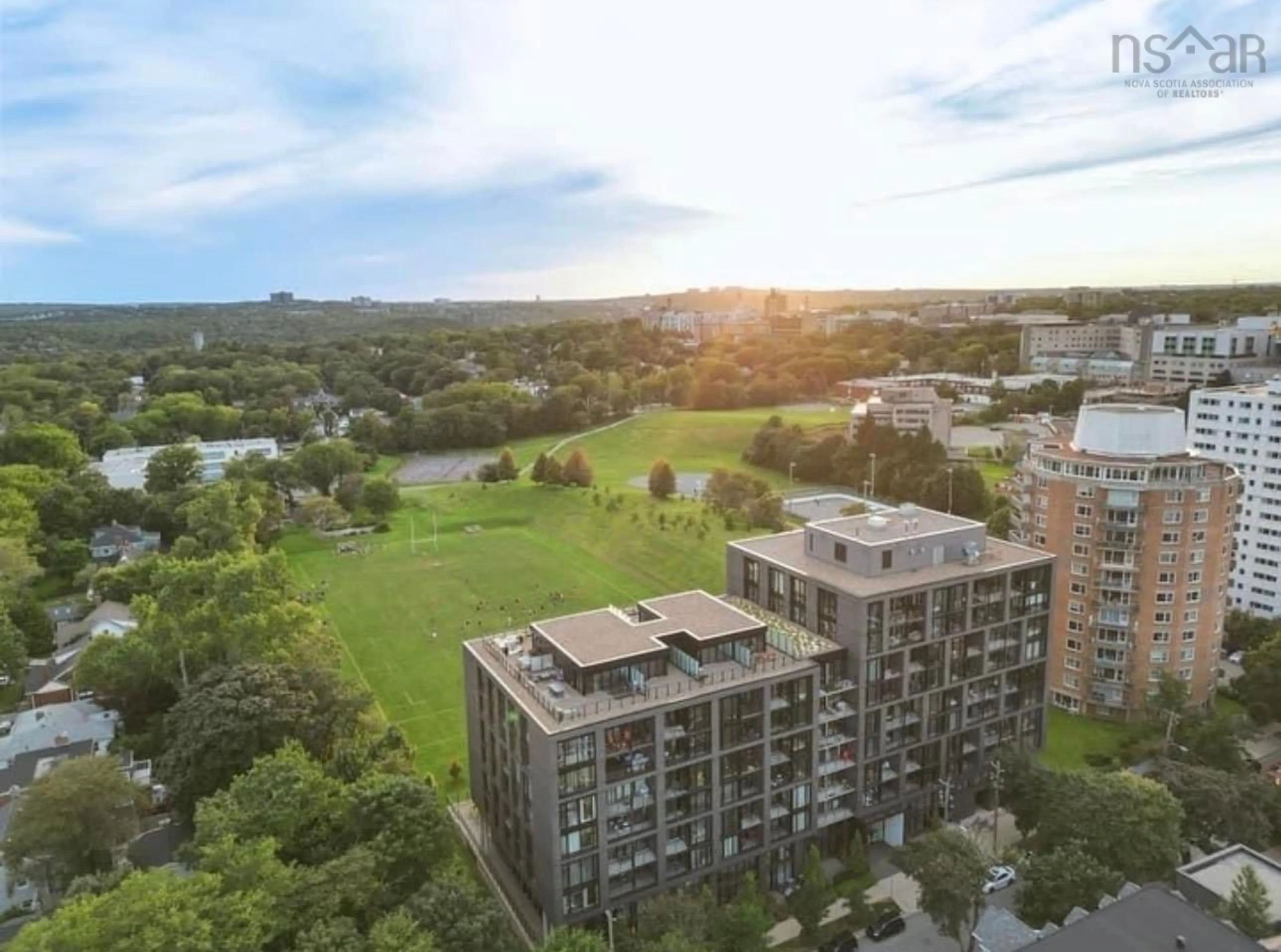 A pic from outside/outdoor area/front of a property/back of a property/a pic from drone, city buildings view from balcony for 1048 Wellington St #406, Halifax Nova Scotia B3H 0C2