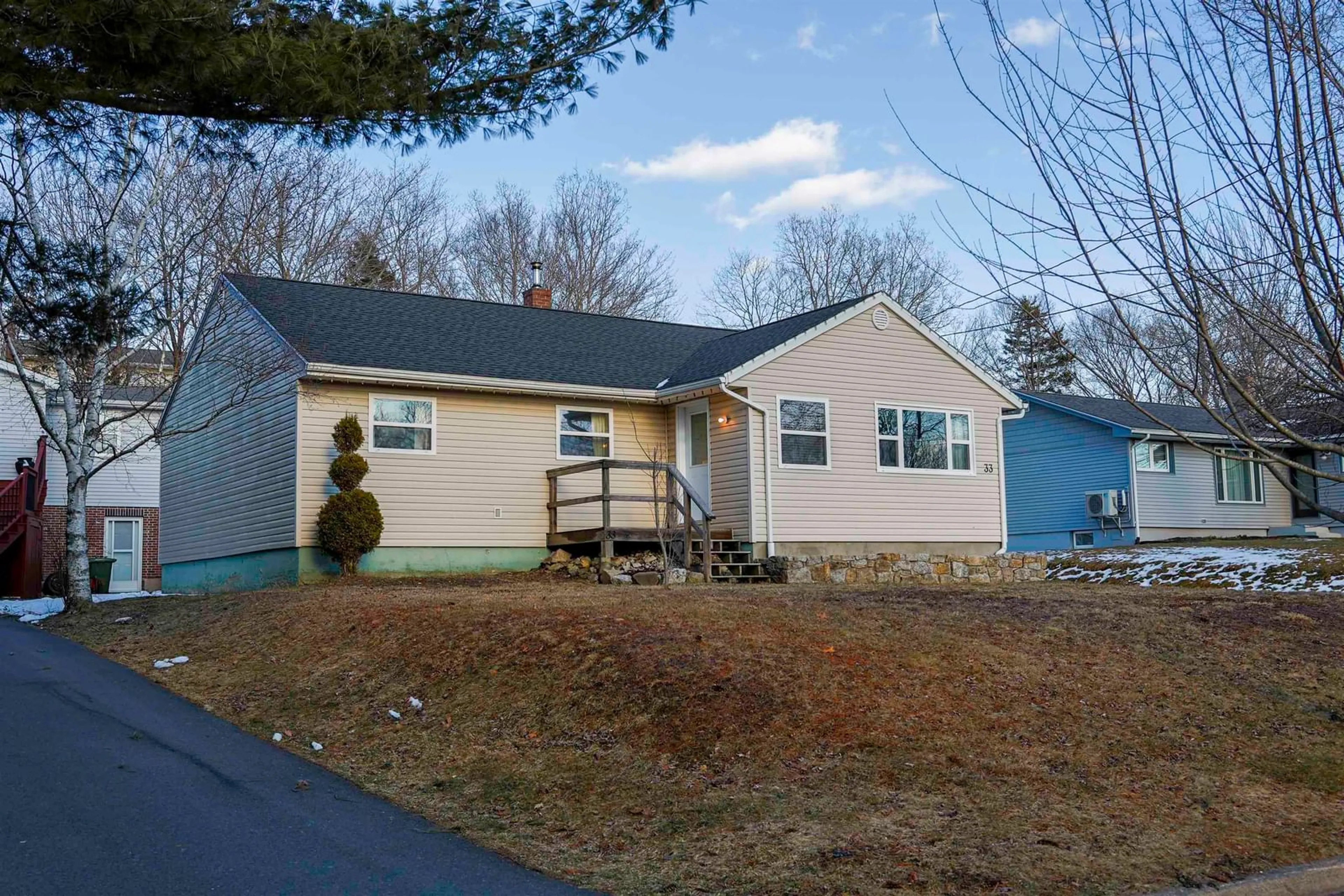Home with vinyl exterior material, street for 33 Micmac Dr, Dartmouth Nova Scotia B2X 2H4
