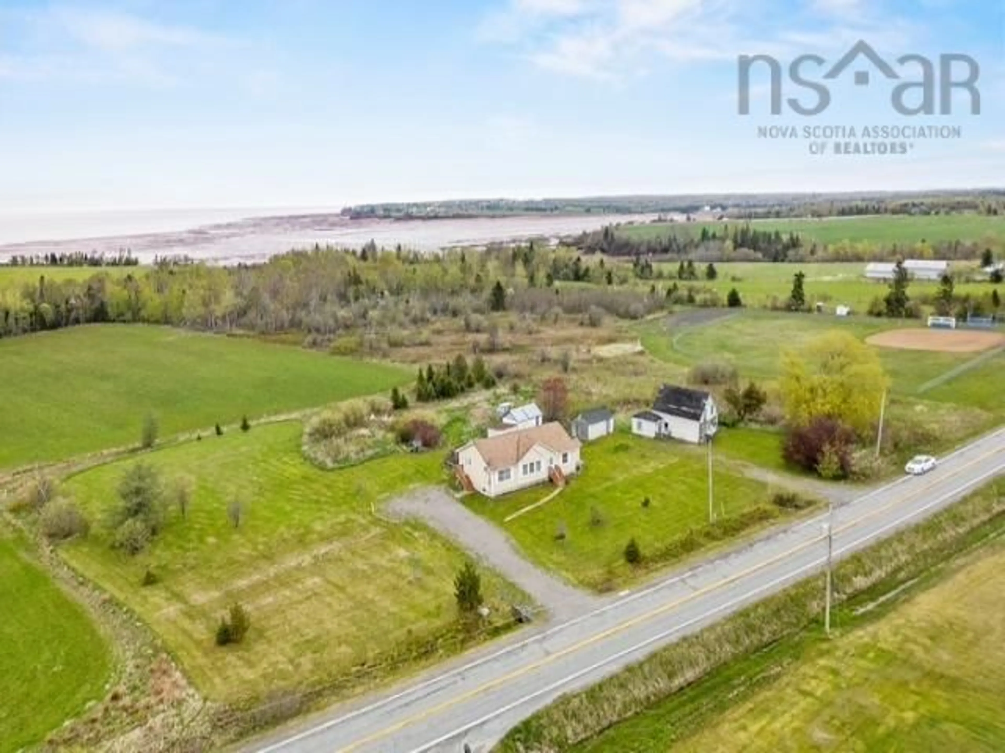 A pic from outside/outdoor area/front of a property/back of a property/a pic from drone, water/lake/river/ocean view for 3369 Highway 215, Minasville Nova Scotia B0N 2R0