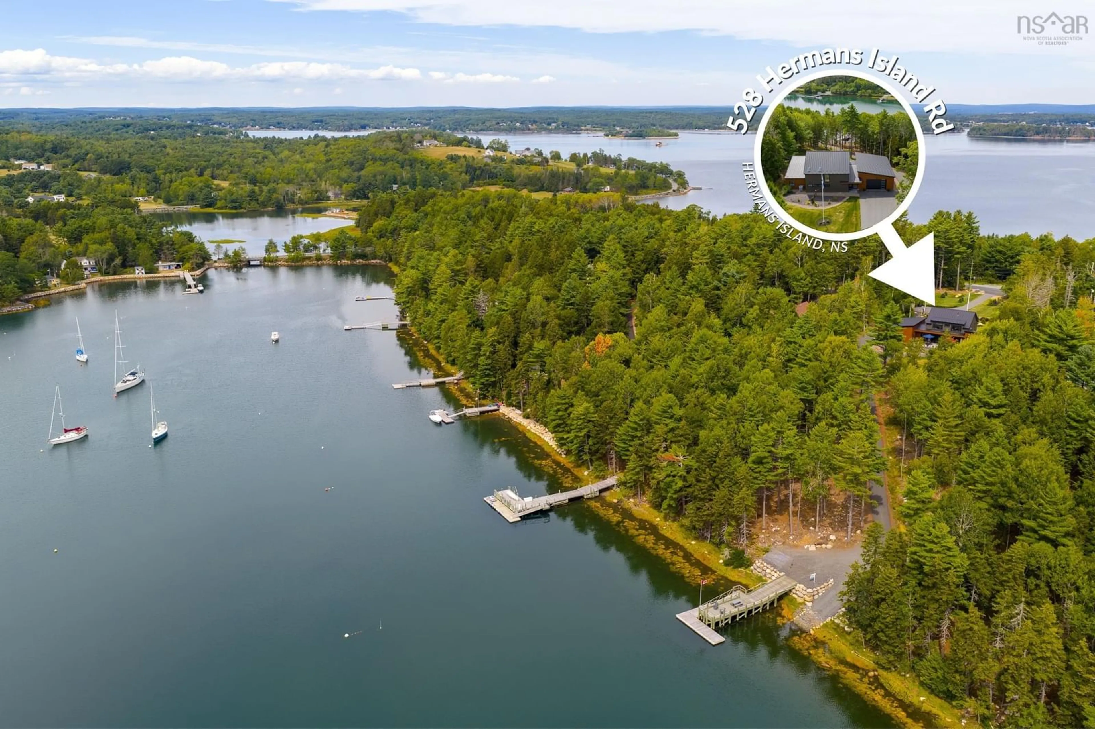 A pic from outside/outdoor area/front of a property/back of a property/a pic from drone, water/lake/river/ocean view for 528 Hermans Island Rd, Herman's Island Nova Scotia B0J 2E0
