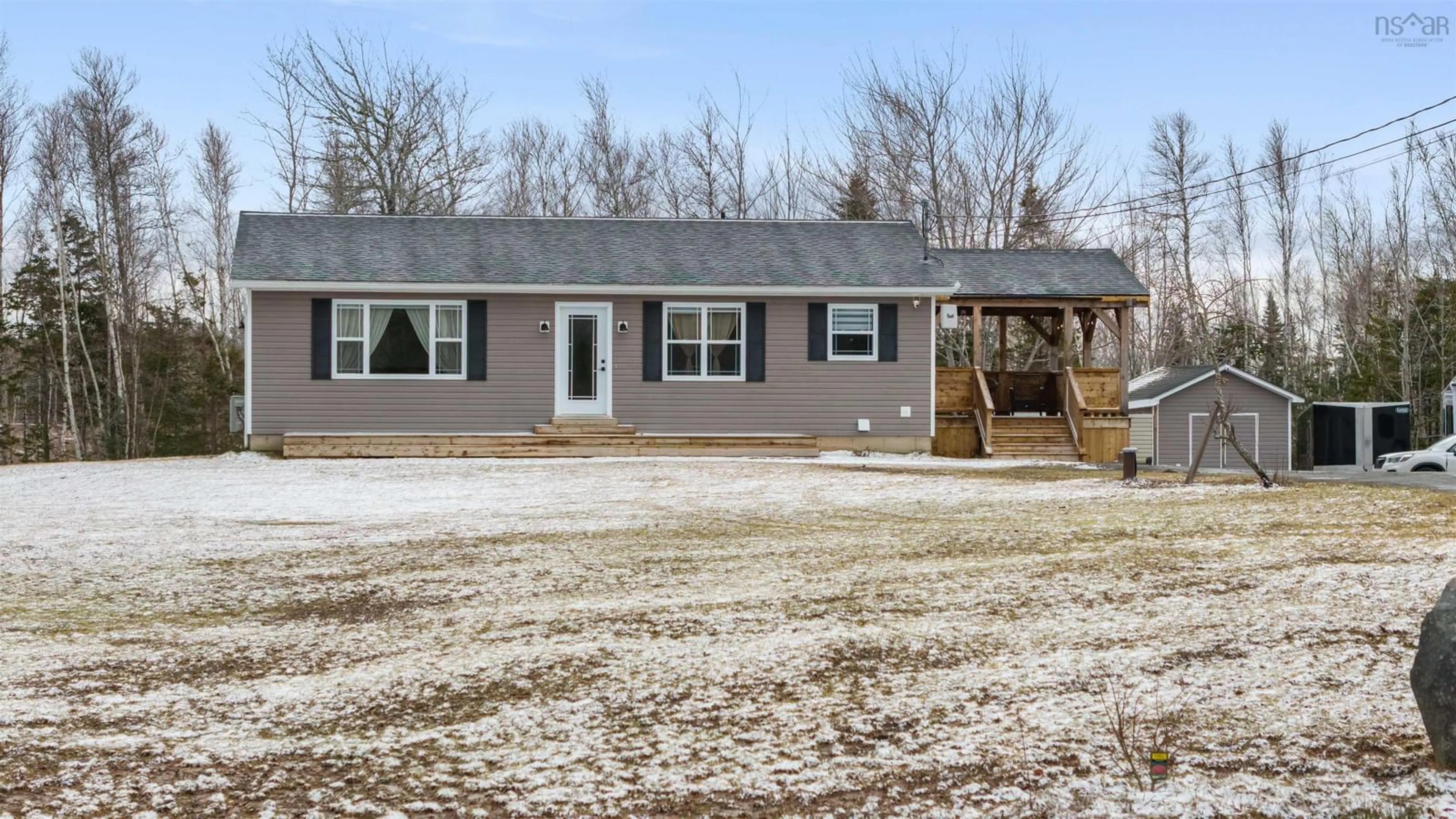 Home with vinyl exterior material, street for 157 Pleasant Dr, Lyons Brook Nova Scotia B0K 1H0
