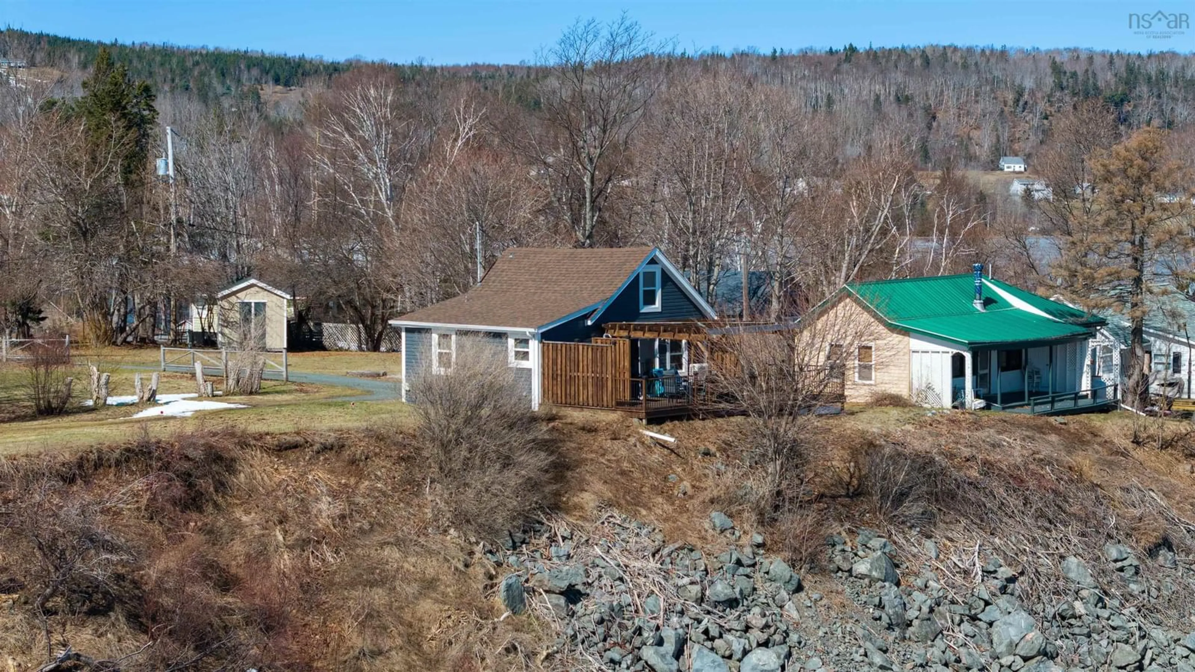 A pic from outside/outdoor area/front of a property/back of a property/a pic from drone, water/lake/river/ocean view for 215 Jim Town Rd, Jimtown Nova Scotia B2G 2L2