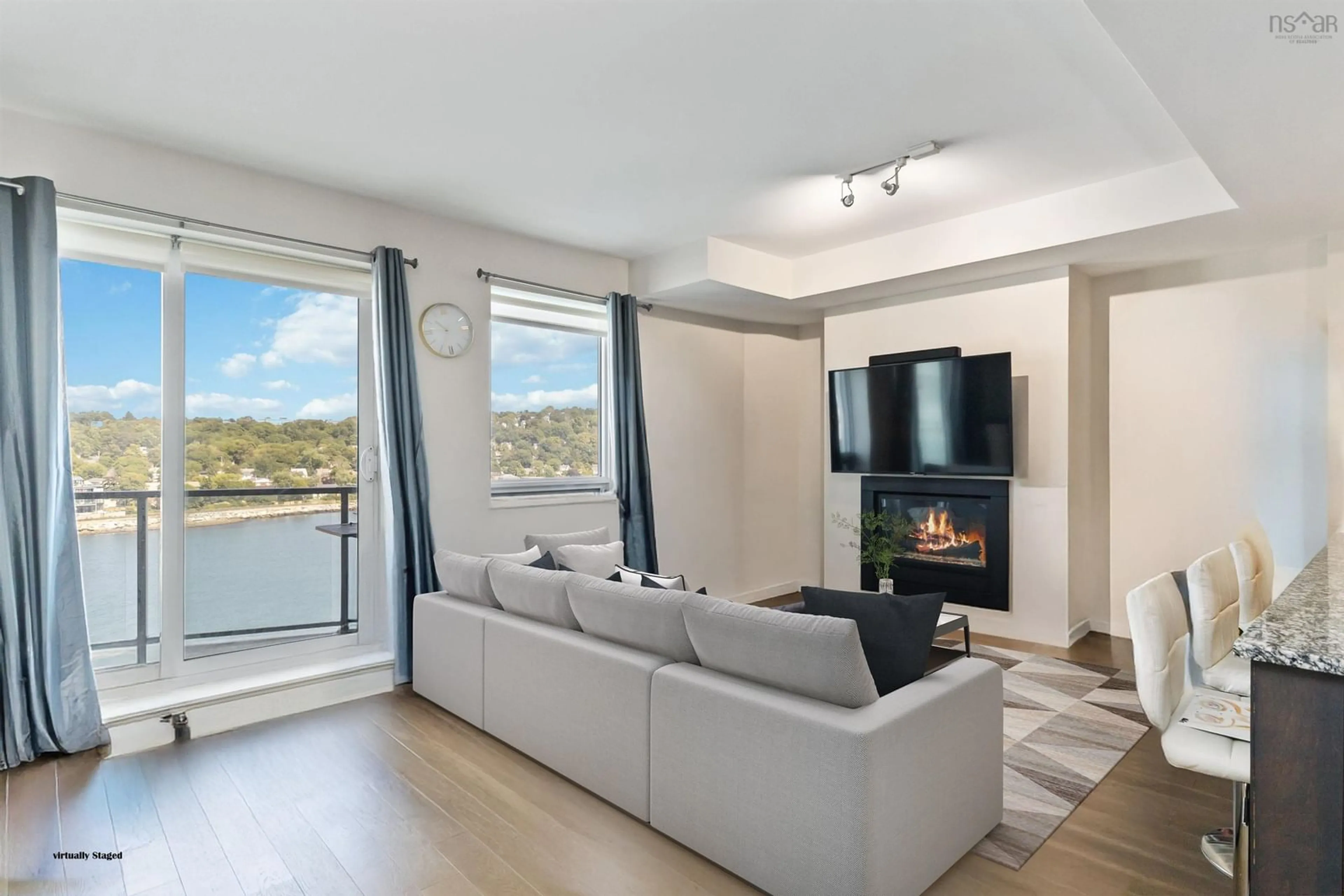 Living room with furniture, wood/laminate floor for 67 Kings Wharf Pl #701, Dartmouth Nova Scotia B2Y 0C6