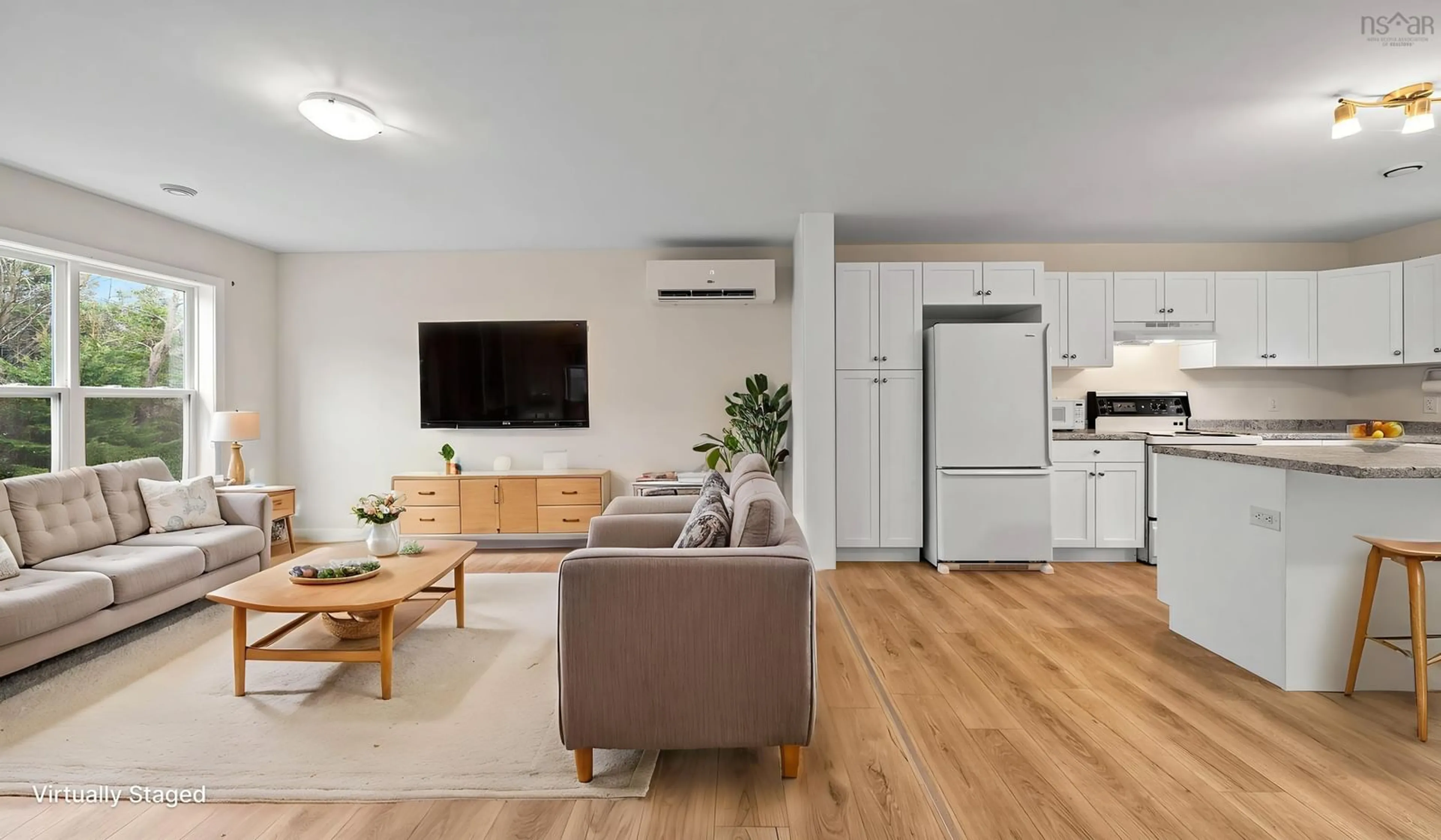 Living room with furniture, wood/laminate floor for 66 Mckay Lane, Eastern Passage Nova Scotia B3G 1M9