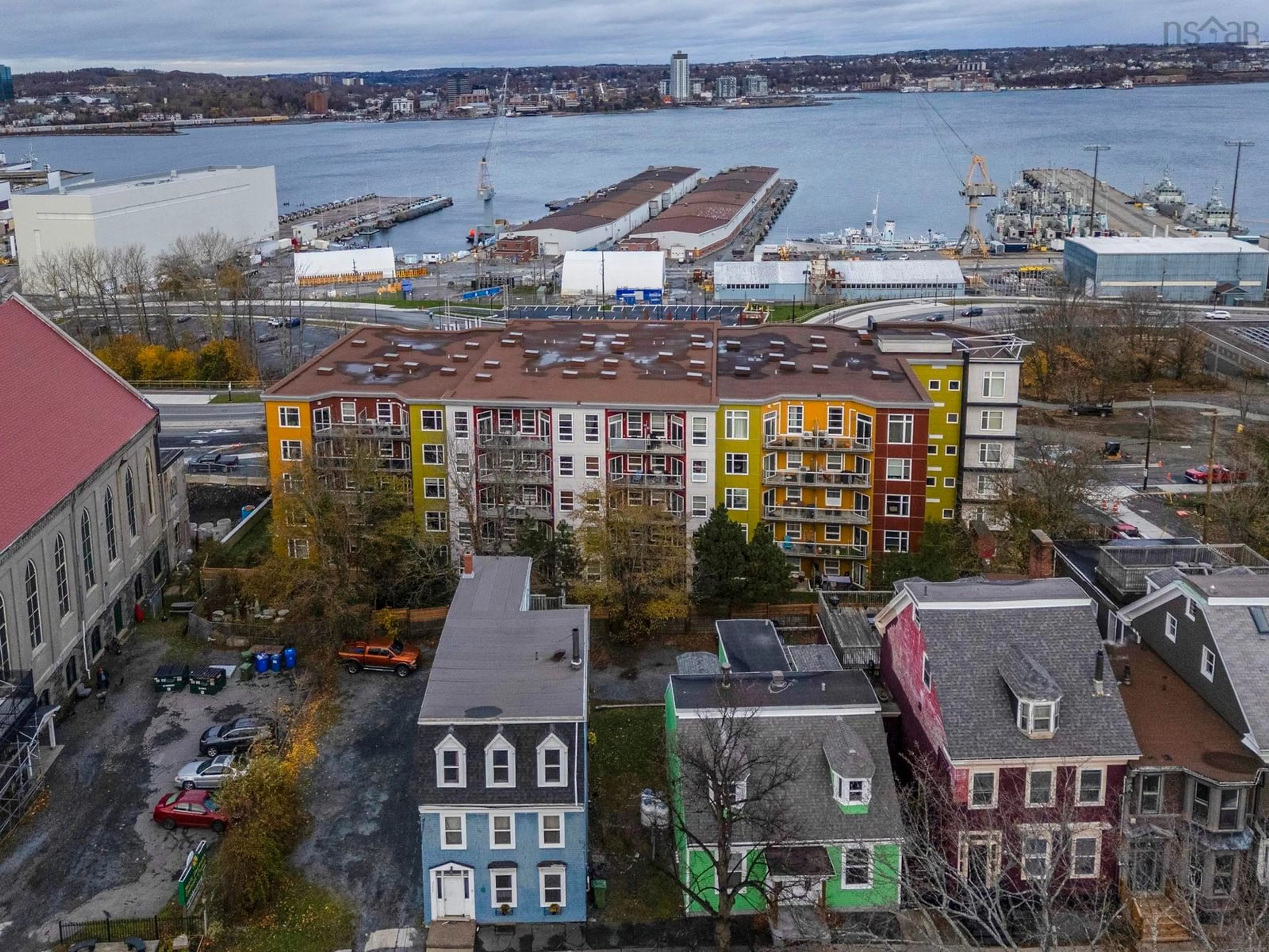 A pic from outside/outdoor area/front of a property/back of a property/a pic from drone, city buildings view from balcony for 5221 Nora Benard St #310, Halifax Nova Scotia B3K 0B6
