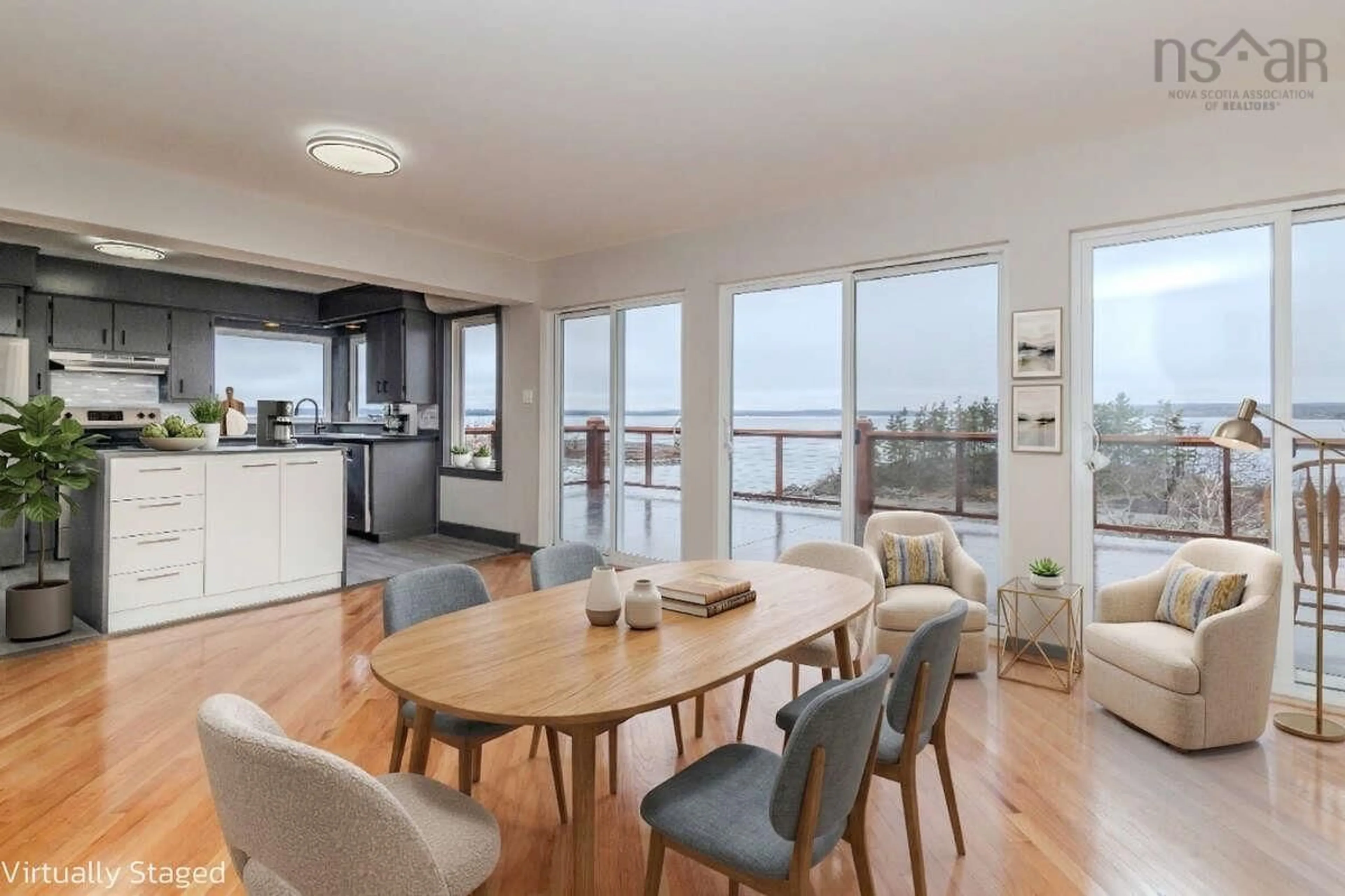 Open concept kitchen, wood/laminate floor for 130 Scottsdale Lane, Round Island Nova Scotia B1B 1P7