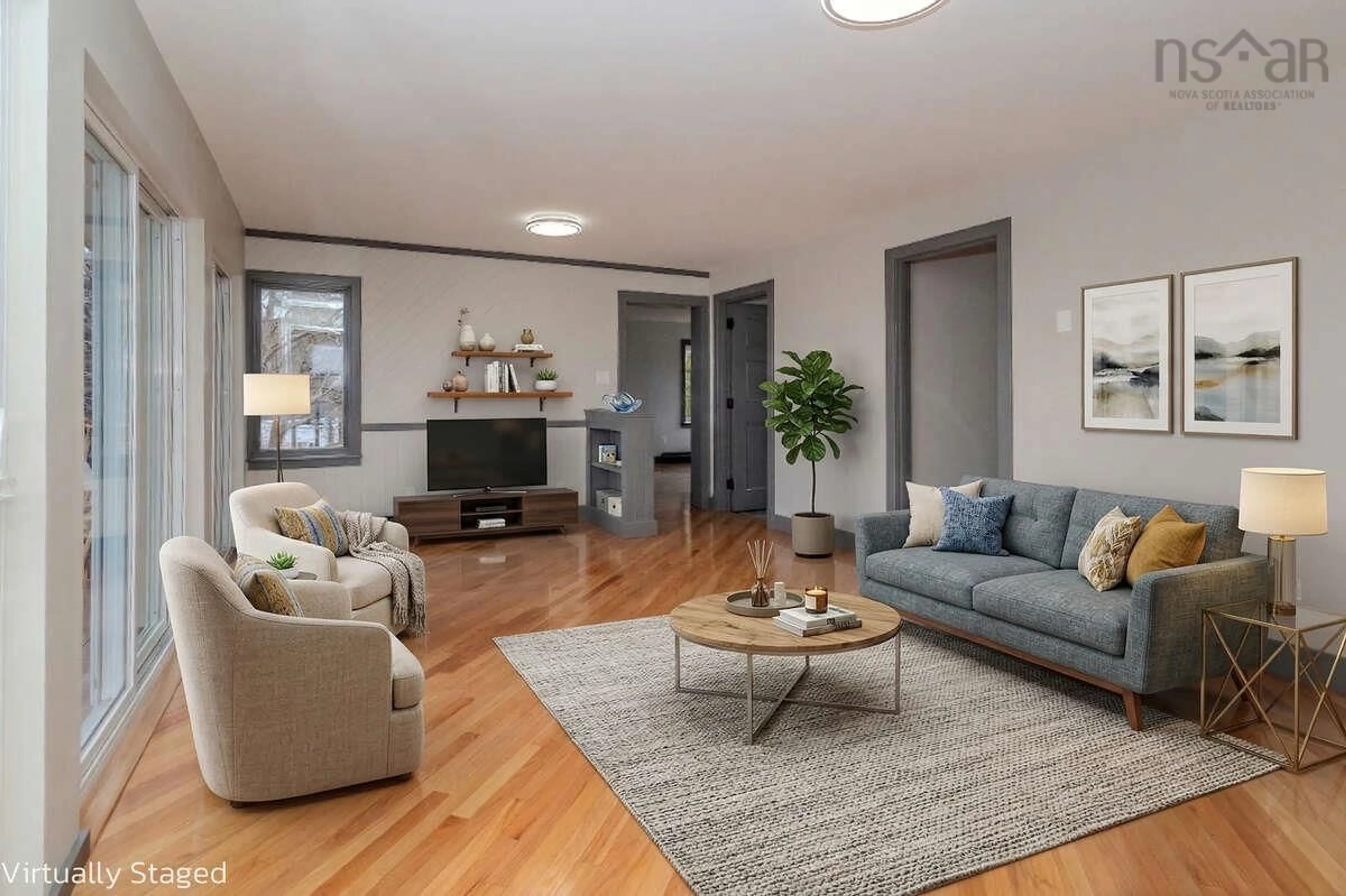 Living room with furniture, wood/laminate floor for 130 Scottsdale Lane, Round Island Nova Scotia B1B 1P7