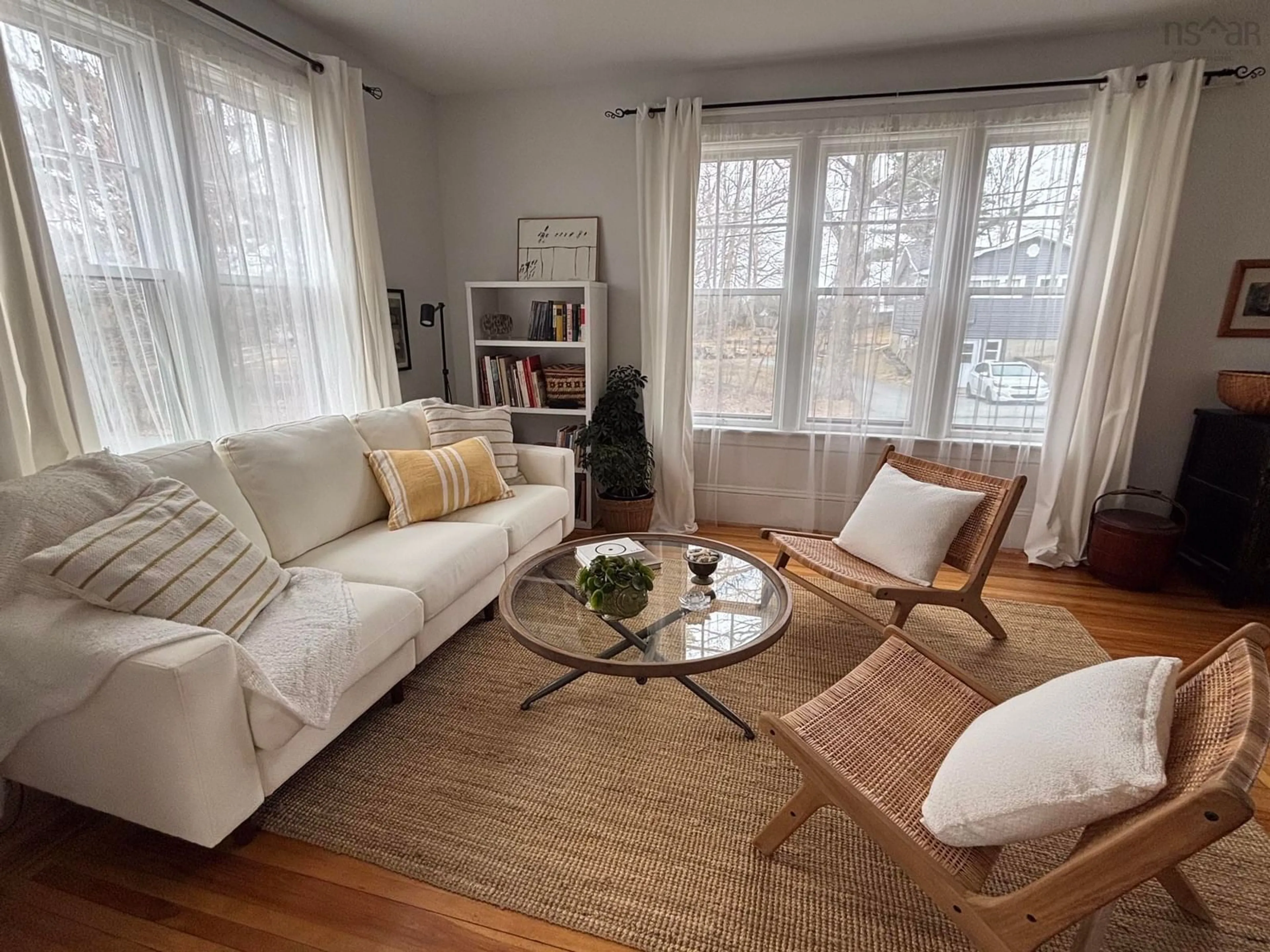 Living room with furniture, wood/laminate floor for 32 Old Falls Rd, Liverpool Nova Scotia B0T 1K0