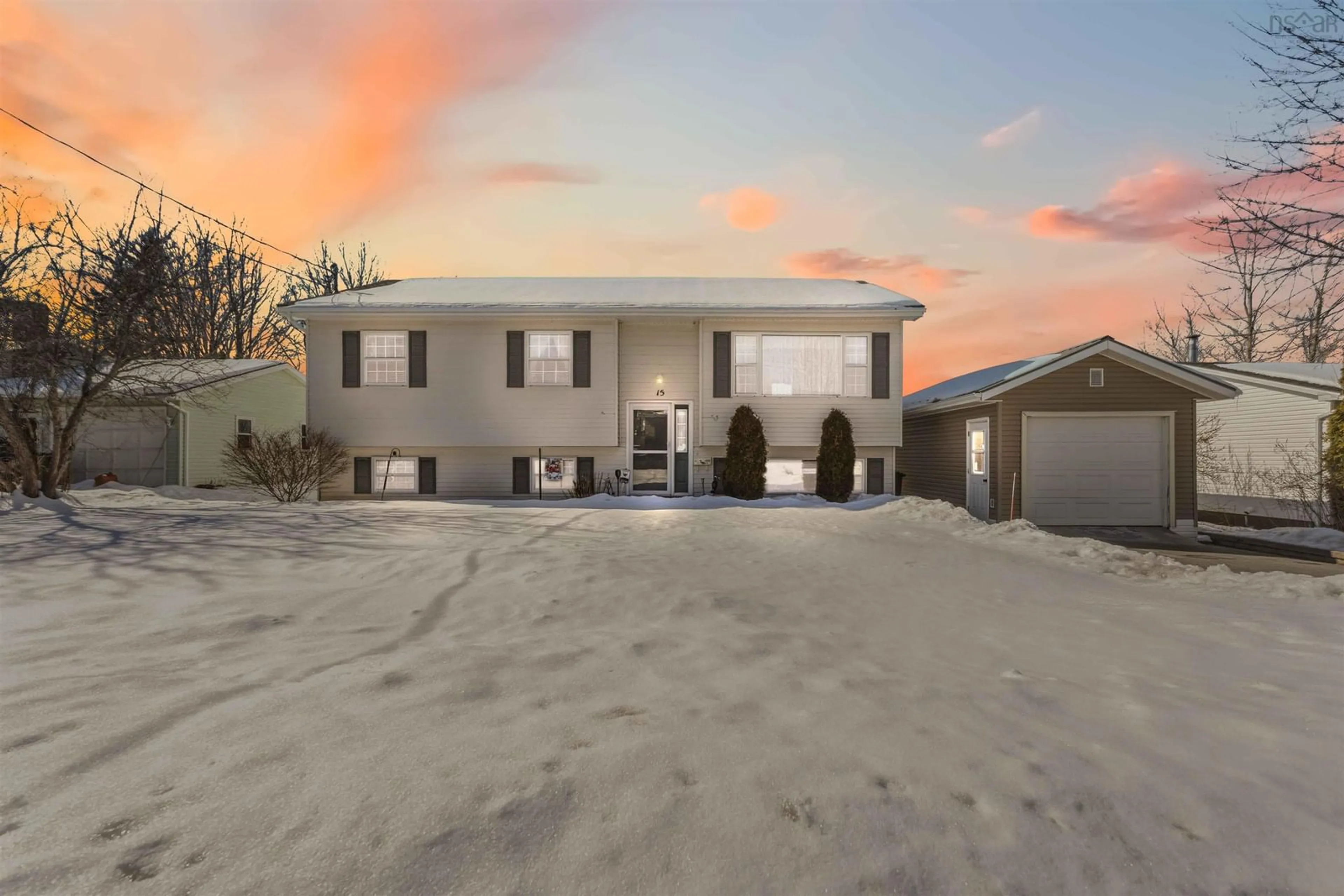 Home with vinyl exterior material, street for 15 Sherry Ave, North Kentville Nova Scotia B4N 1Z6