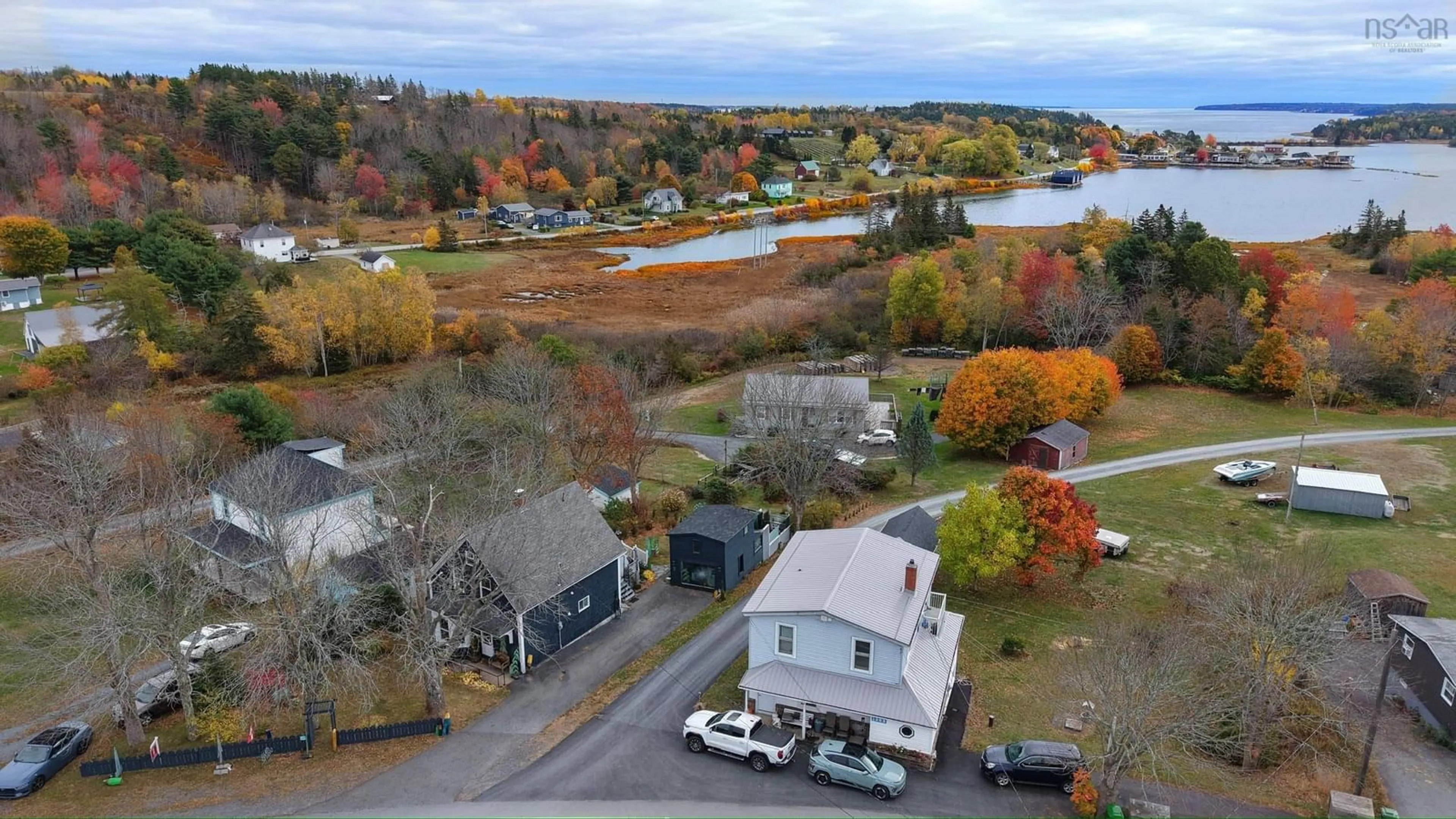 A pic from outside/outdoor area/front of a property/back of a property/a pic from drone, water/lake/river/ocean view for 1359 Highway 332, First South Nova Scotia B0J 2C0