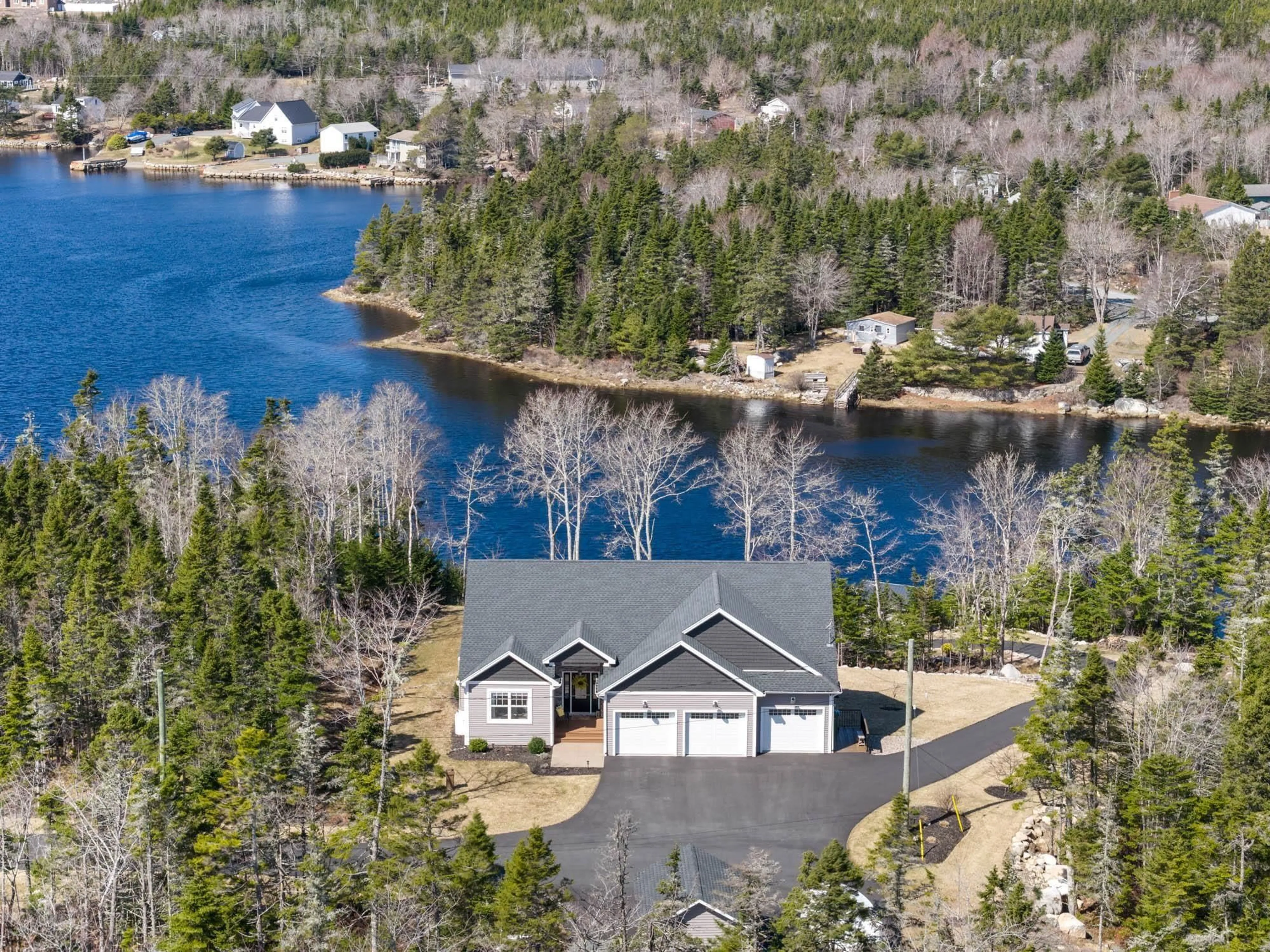 A pic from outside/outdoor area/front of a property/back of a property/a pic from drone, water/lake/river/ocean view for 168 Hargrove Lane, Whites Lake Nova Scotia B3T 0H8