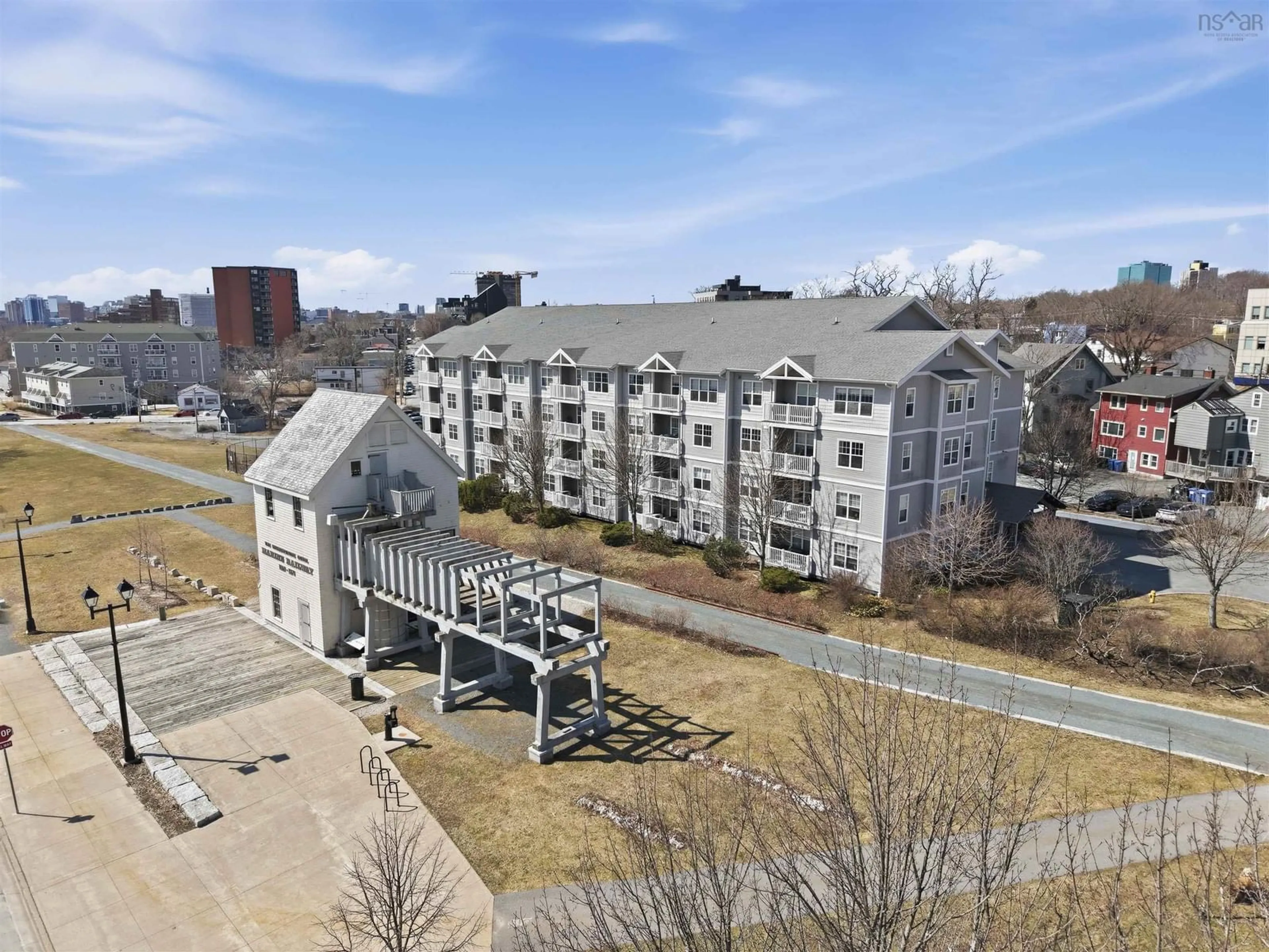 A pic from outside/outdoor area/front of a property/back of a property/a pic from drone, city buildings view from balcony for 162 Ochterloney St #406, Dartmouth Nova Scotia B2Y 4X3
