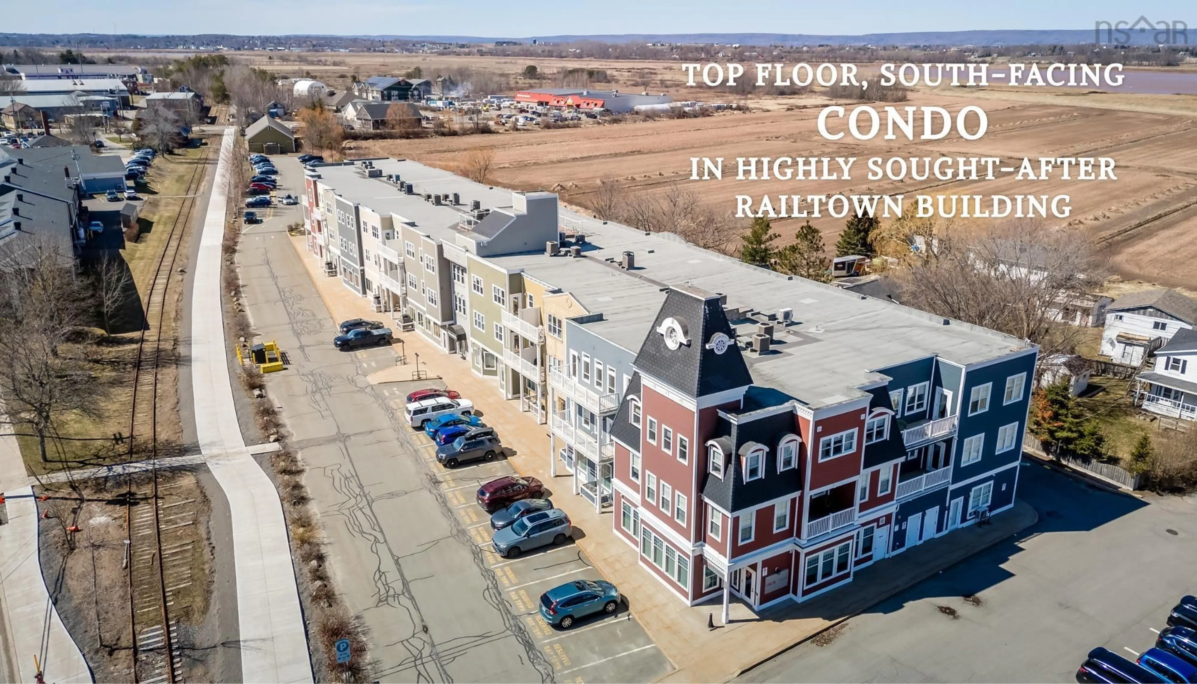 A pic from outside/outdoor area/front of a property/back of a property/a pic from drone, city buildings view from balcony for 24 Harbourside Dr #302, Wolfville Nova Scotia B4P 2C1