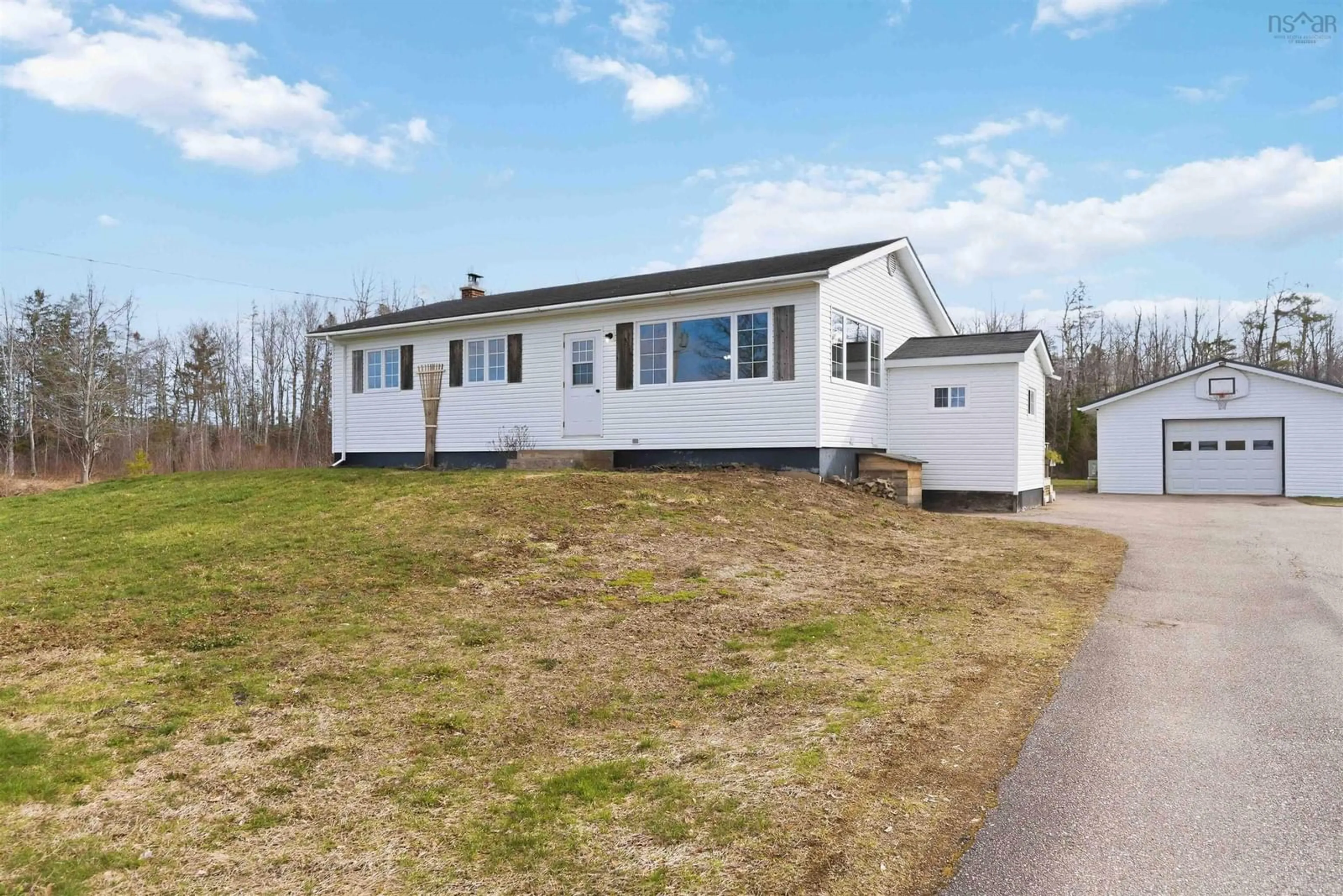 Home with vinyl exterior material, street for 302 Fitch Rd, Clarence East Nova Scotia B0S 1M0