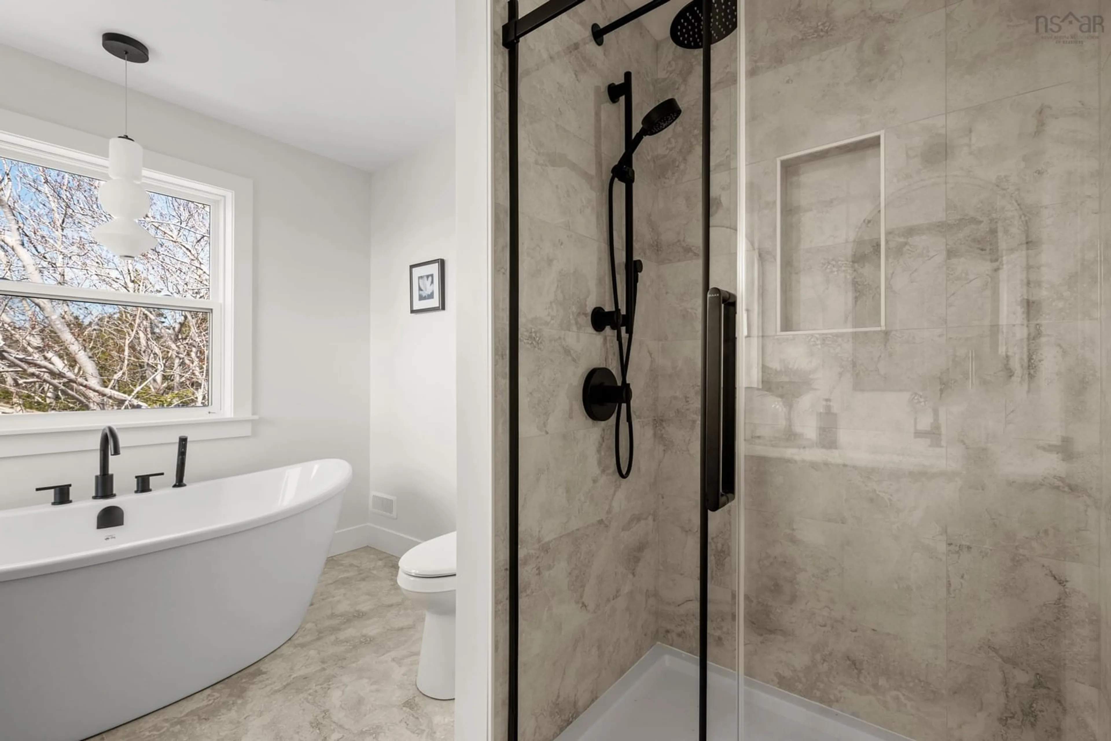 Contemporary bathroom, ceramic/tile floor for 8776 Peggys Cove Rd, Indian Harbour Nova Scotia B3Z 3P3