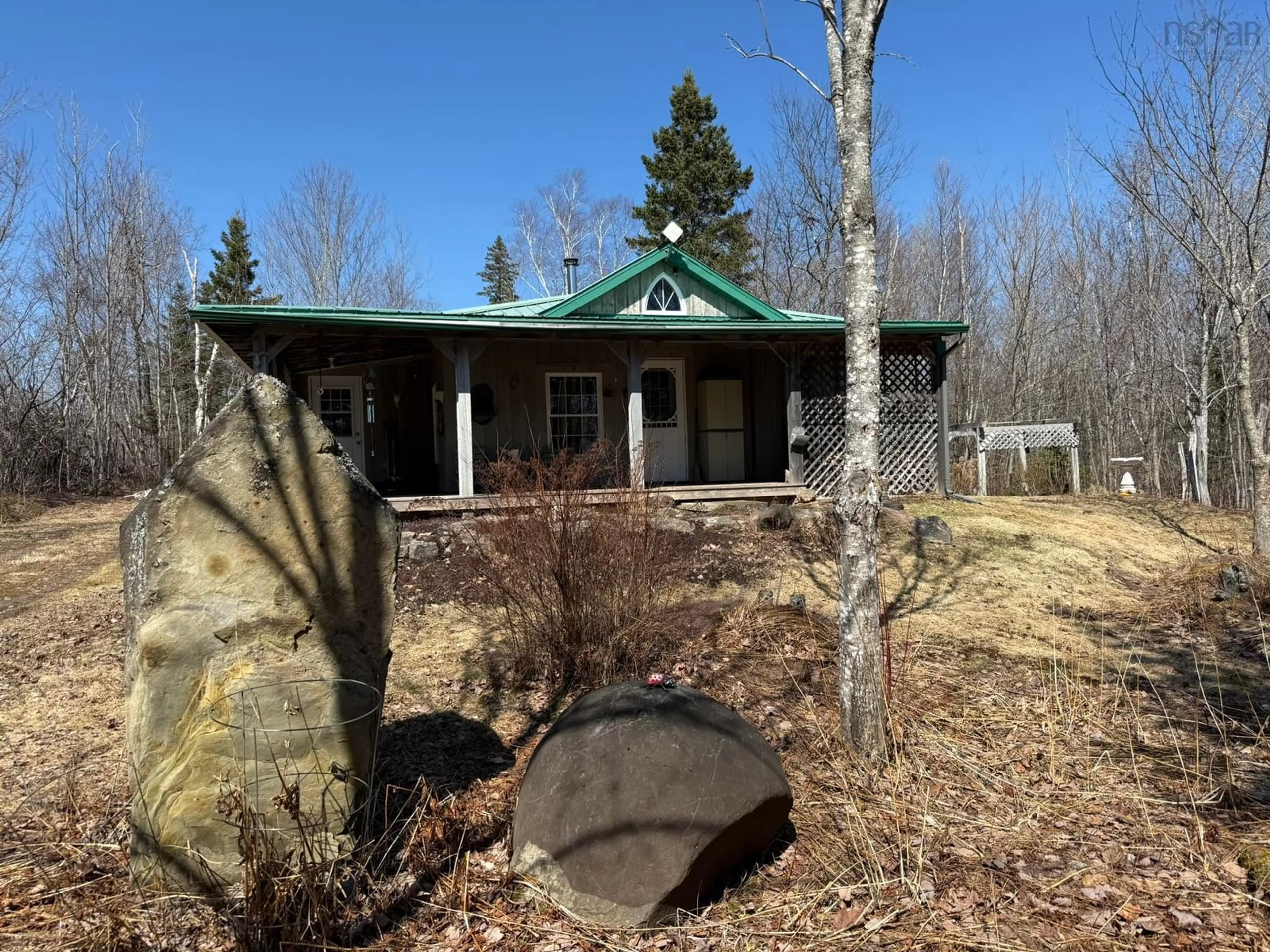 A pic from outside/outdoor area/front of a property/back of a property/a pic from drone, forest/trees view for 259 Angevine Rd, Angevine Lake Nova Scotia B0K 1Y0